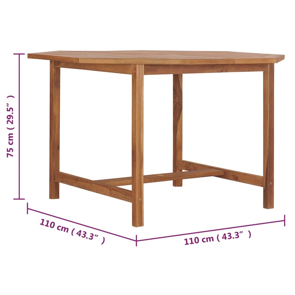 vidaXL Solid Teak Wood Patio Dining Table 43.3