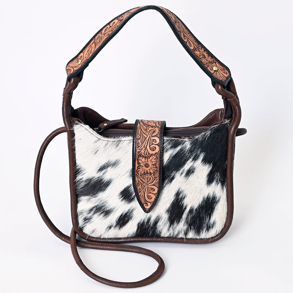 Genuine Leather Women's Western Handbag - American Darling Hand-Tooled Hair-On Cowhide Purse for Casual & Country Style Outfits