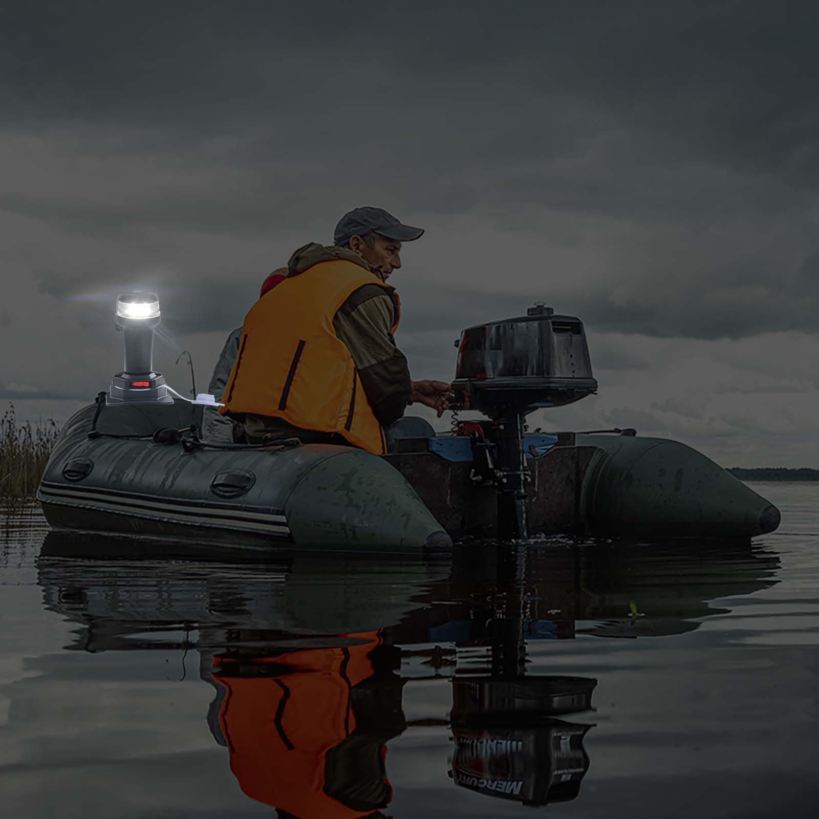 Portable Kayak Battery LED Navigation Lights with Multi-Adaptors - 3AA Battery Powered, Waterproof for Inflatable Boats - Surface Mount Adhesive Base (White with Fixed Base) - Perfect for Night Fishing, Camping & Water Sports