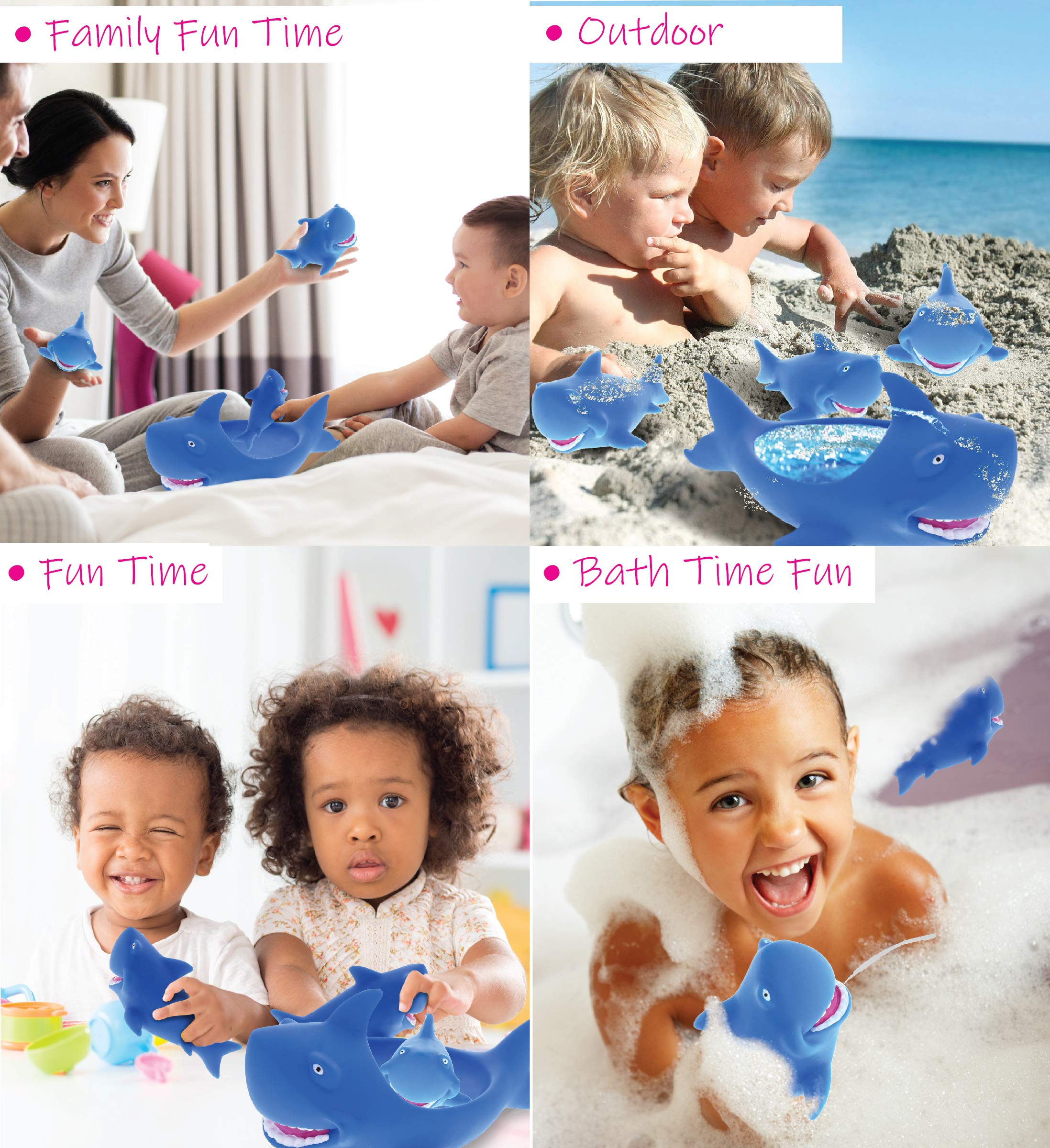 Dollibu Family Animal Bath Squirters 4-Piece Set - Fun Floating Rubber Squirt Toys for Toddlers & Kids (Blue Shark) | Bathtime, Pool & Water Play Toys for Boys & Girls