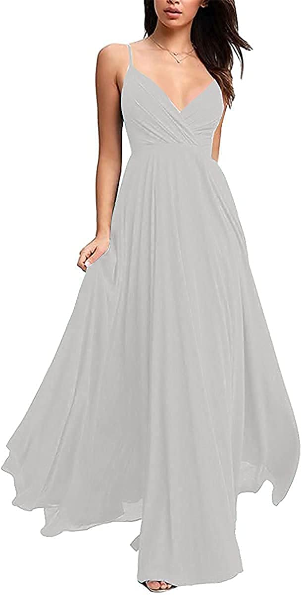 Yadressy Women's Long A-Line Chiffon Bridesmaid Dress - V-Neck Sleeveless Formal Gown for Wedding Party, Prom, Evening & Special Occasions