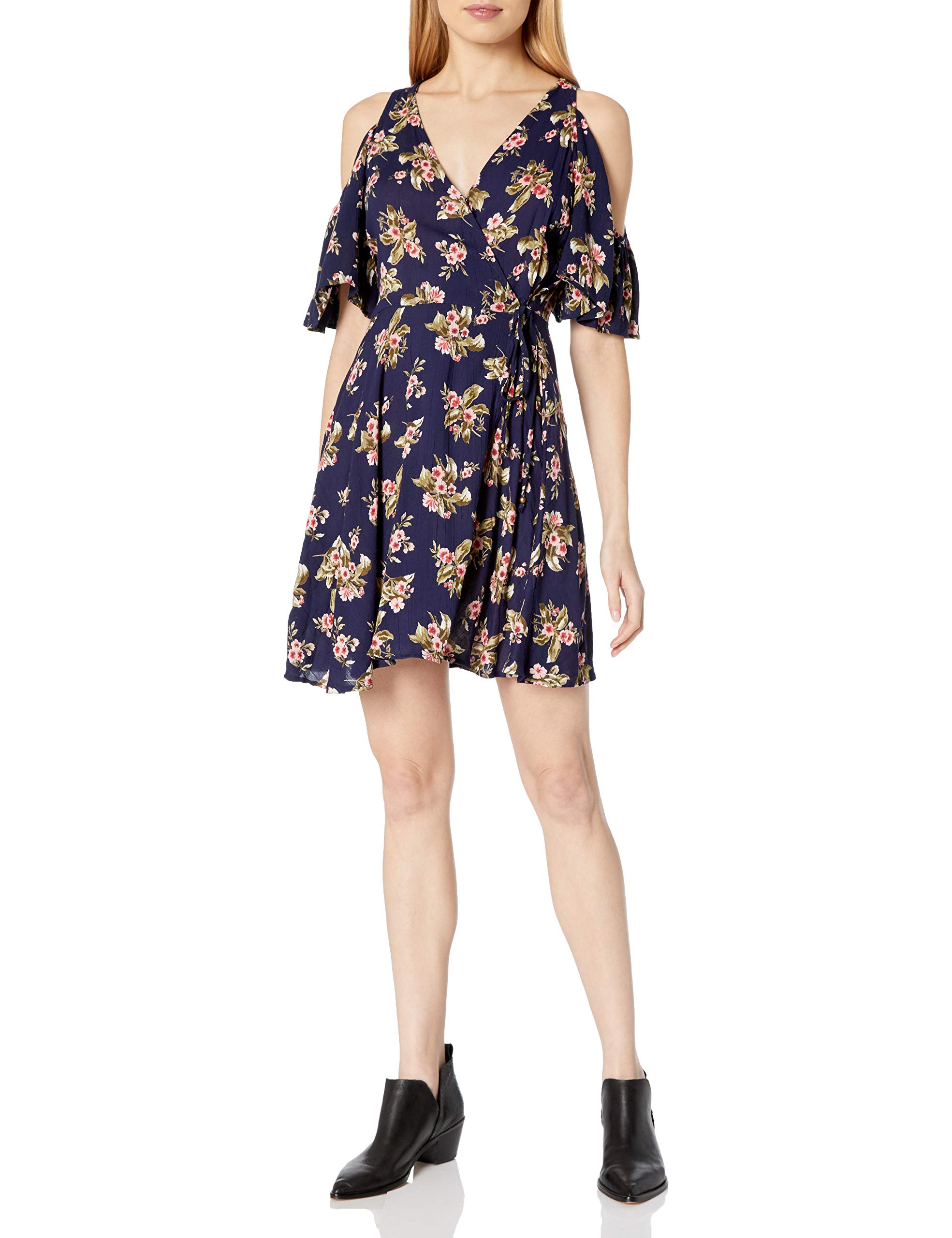 Angie Women's One Size Cold Shoulder Wrap Dress - Flattering Summer Party & Wedding Guest Outfit