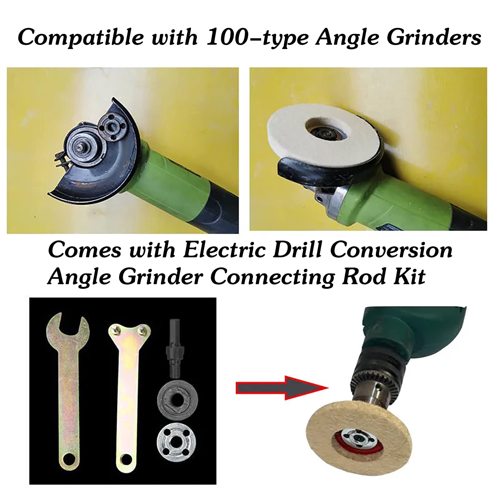 4 Inch Wool Polishing Wheel Disc with Drill Angle Grinder Adapter - 12 Pack Durable Felt Buffing Pads for Metal, Wood & Jewelry Polishing - Perfect for Angle Grinders & DIY Projects