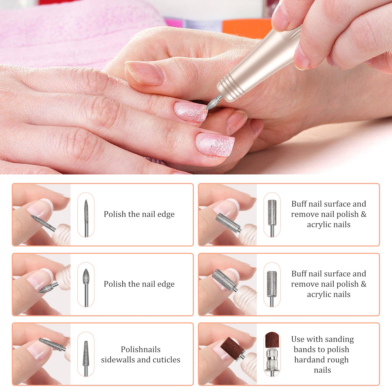 Professional Cordless Electric Nail Drill & File Kit - Rechargeable Manicure Machine for Acrylic, Gel Polish & Dip Powder Nails | Perfect for Home & Salon Nail Care, DIY Manicures & Pedicures
