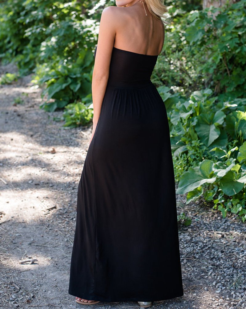 Ofenbuy Women's Off The Shoulder Maxi Dress - Summer Strapless Bandeau Long Dress with Pockets | Beach Wedding, Vacation, Party Wear