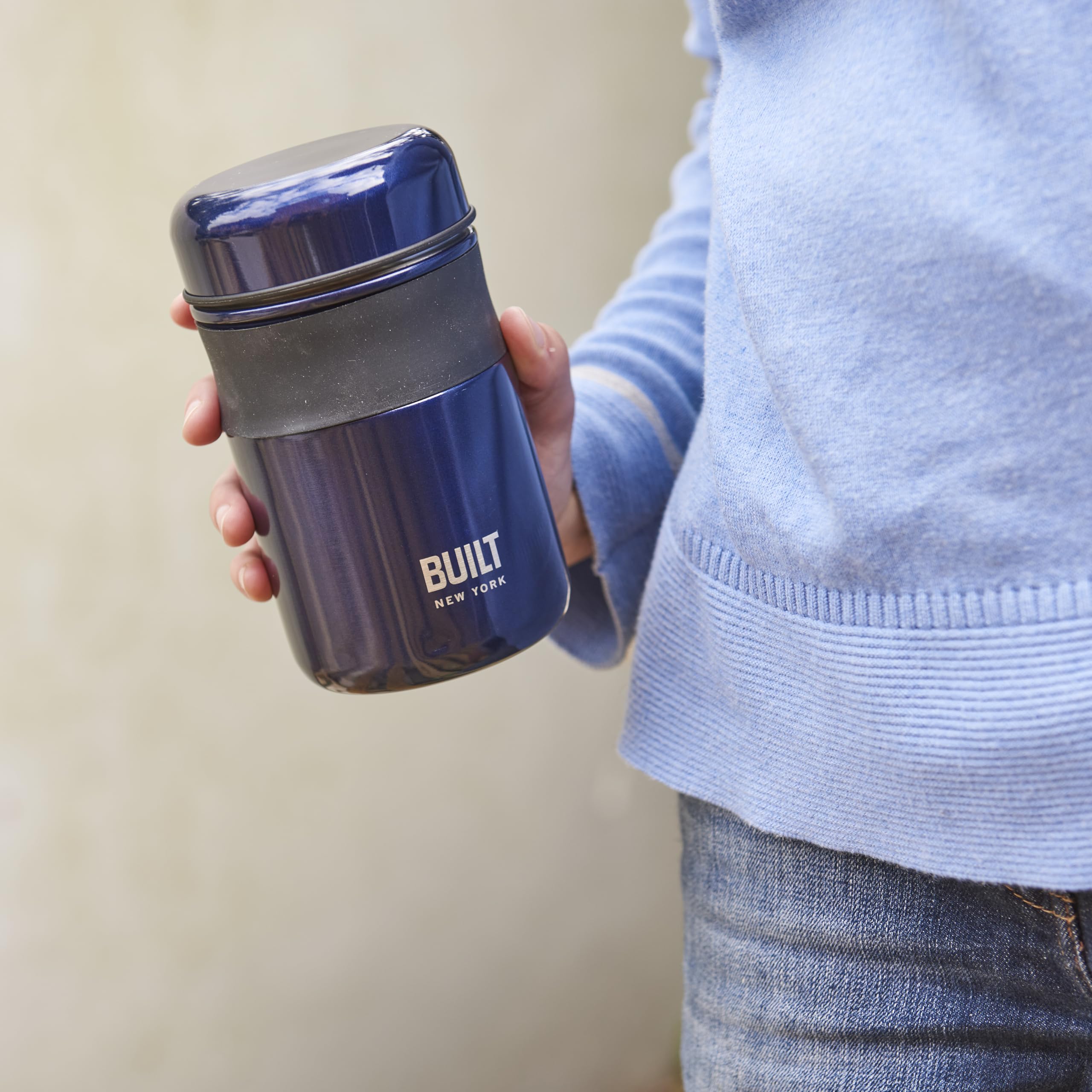 Premium Stainless Steel Double Wall Vacuum Insulated Food Flask - 490ml (16oz) Navy Blue - Keeps Food Hot/Cold for Hours - Perfect for Office, School, Picnics & Outdoor Adventures