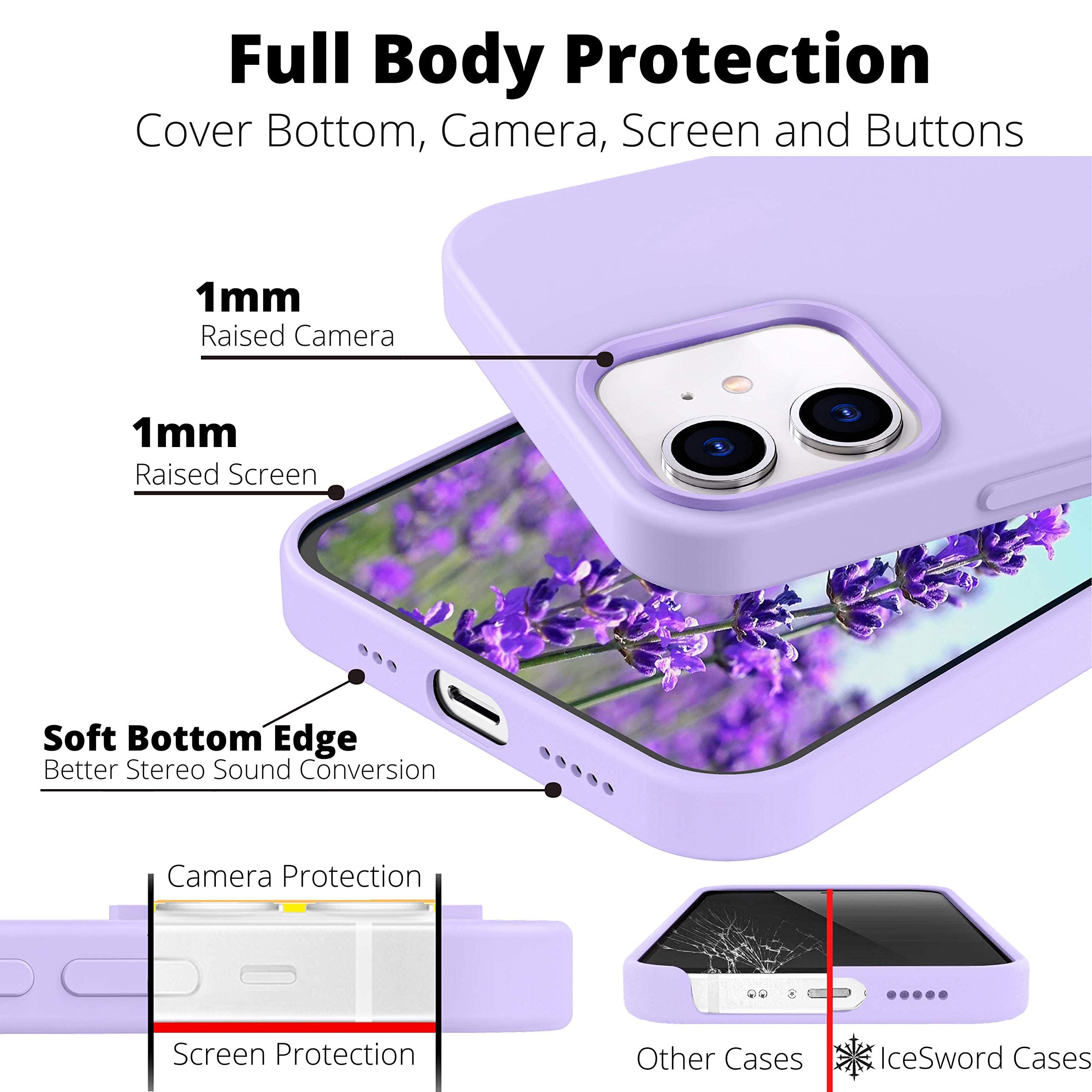 IceSword iPhone 13 Mini Case - Slim Shockproof Silicone Cover with Soft Anti-Scratch Microfiber Lining | 5.4 Inch Matte Pastel Purple Lavender Protective Phone Case | Perfect for Everyday Use, Travel & Outdoor Activities