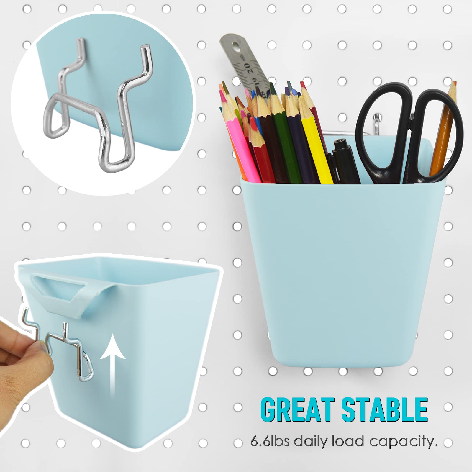 G.CORE Large Pegboard Storage Bins 6-Pack with Hooks - Square Pegboard Cup Holders for Garage, Workbench, Craft Room, Office, Playroom & Kitchen Organization (Blue) - Perfect for Tools, Craft Supplies, Office Essentials & Kids' Toys Storage