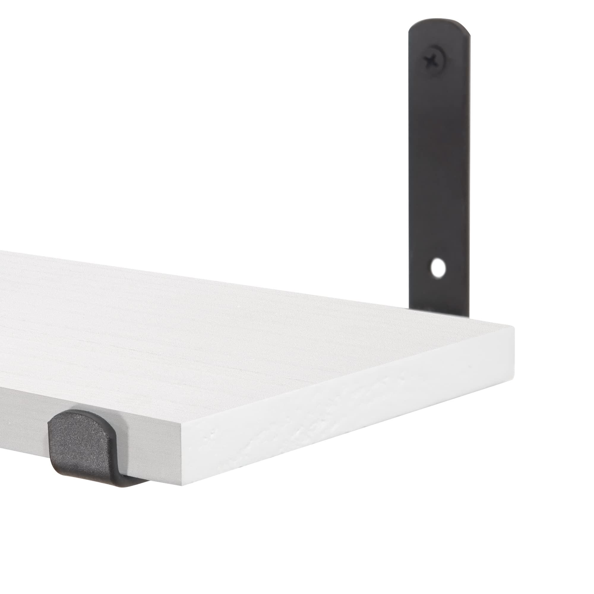 White Floating Shelves Set of 2 - Modern Over Toilet Bathroom Organizer & Wall Mounted Storage Shelf with Black Brackets - Neutral Wooden Decorative Shelves for Living Room, Kitchen, Bedroom & Office Organization