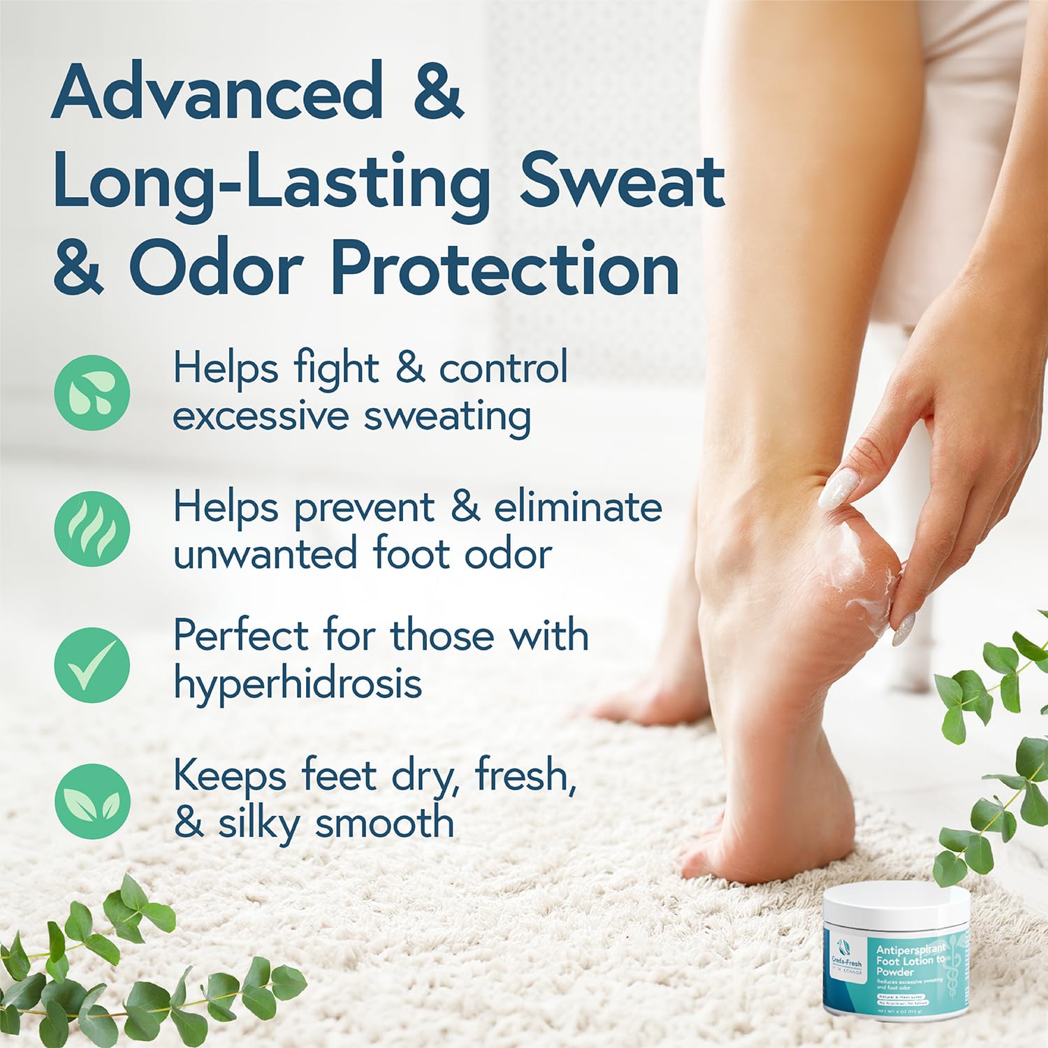 Natural Foot Lotion to Powder for Sweaty Feet - Plant-Based Foot Odor Eliminator & Moisturizer for Dry, Smelly Feet - 4oz - Perfect for Gym, Hiking & Daily Comfort