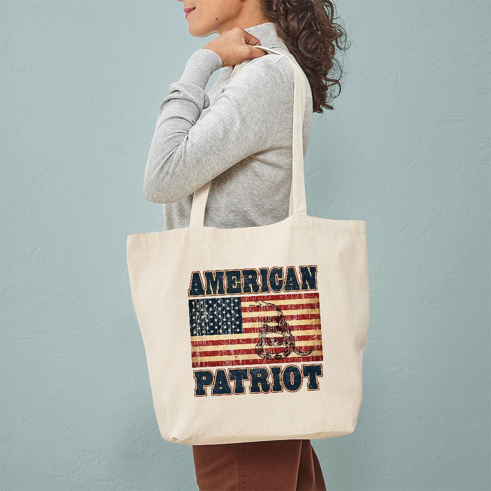 American Patriot Tote Bag - Natural Canvas Reusable Shopping Bag with Patriotic Design | Perfect for Groceries, Beach Trips & Everyday Use