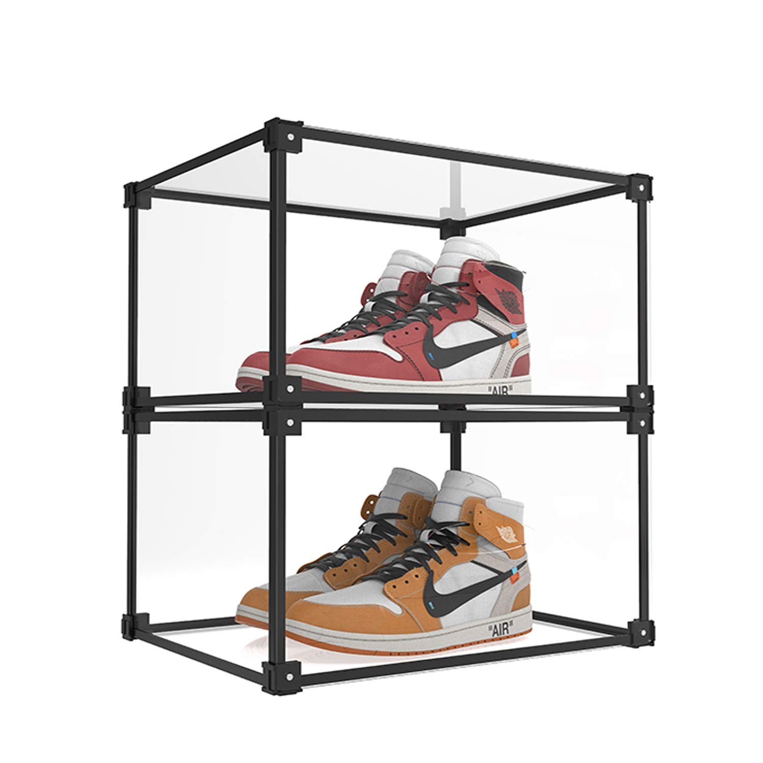 Transparent Magnetic Side Open Plastic Shoe Storage Box - Clear Sneaker Display Case & Closet Organizer (2-Pack, Black) | Perfect for Sneaker Collection, Shoe Rack & Closet Organization