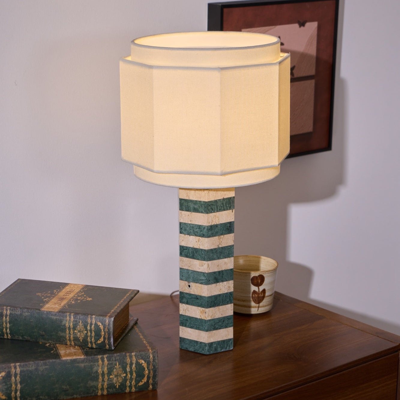 Modari Striped Stone Table Lamp - Modern Decorative Lighting for Living Room, Bedroom & Office - Stylish Home Decor Accent Light