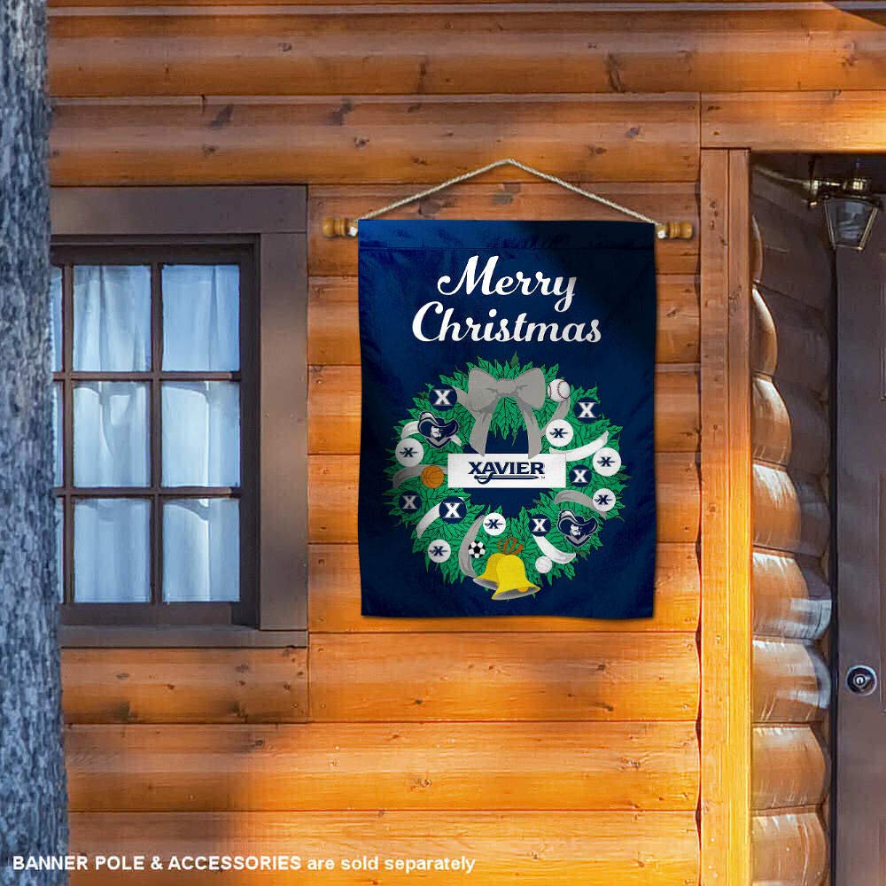 Xavier Musketeers Happy Holidays Christmas Banner Flag - Festive Decor for Home, Office & School Celebrations