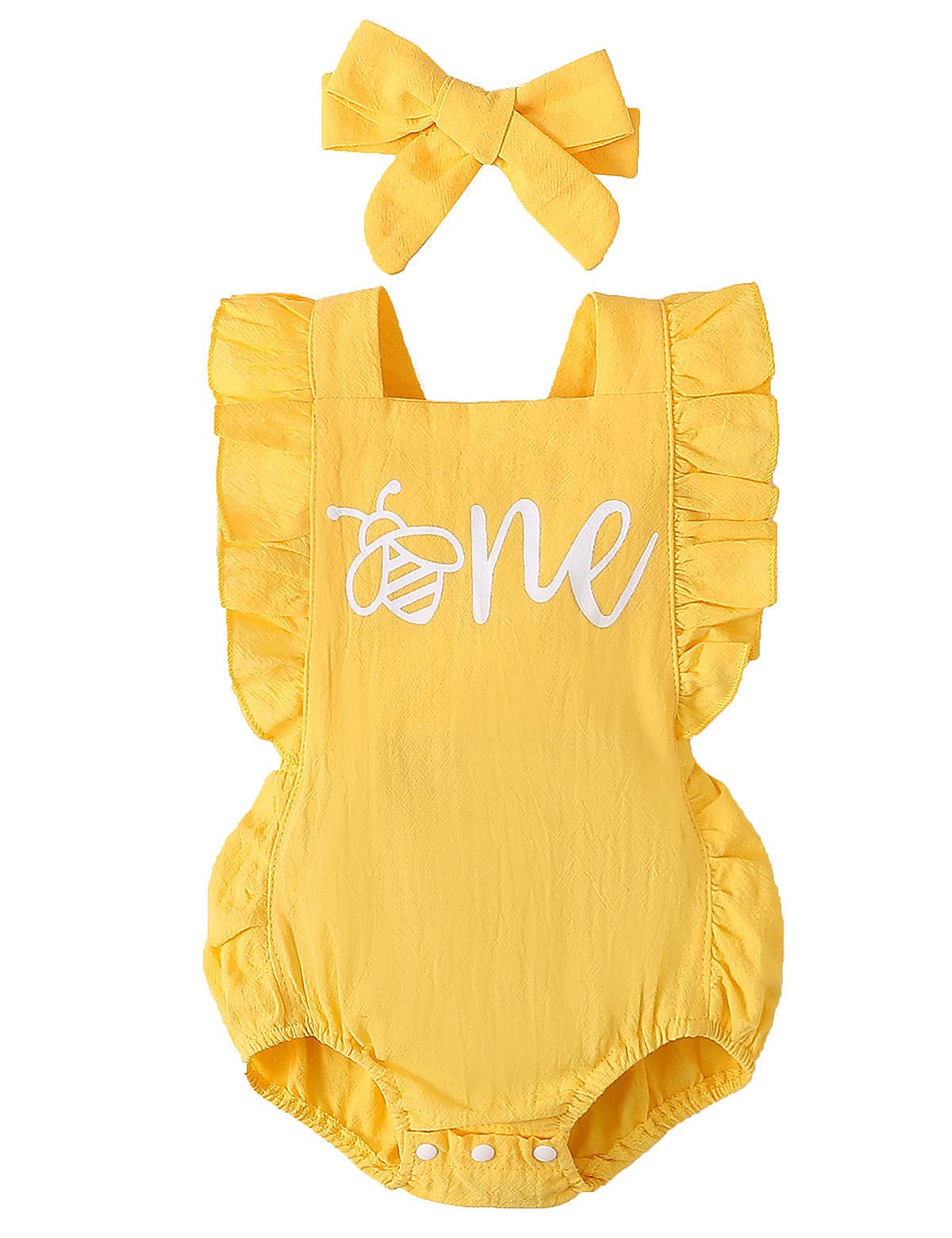 Shalofer Baby Girl First Birthday Outfit - 1st Birthday Bodysuit with Headband Set for Newborns & Infants | Perfect for Birthday Photos, Party Celebrations & Special Occasions