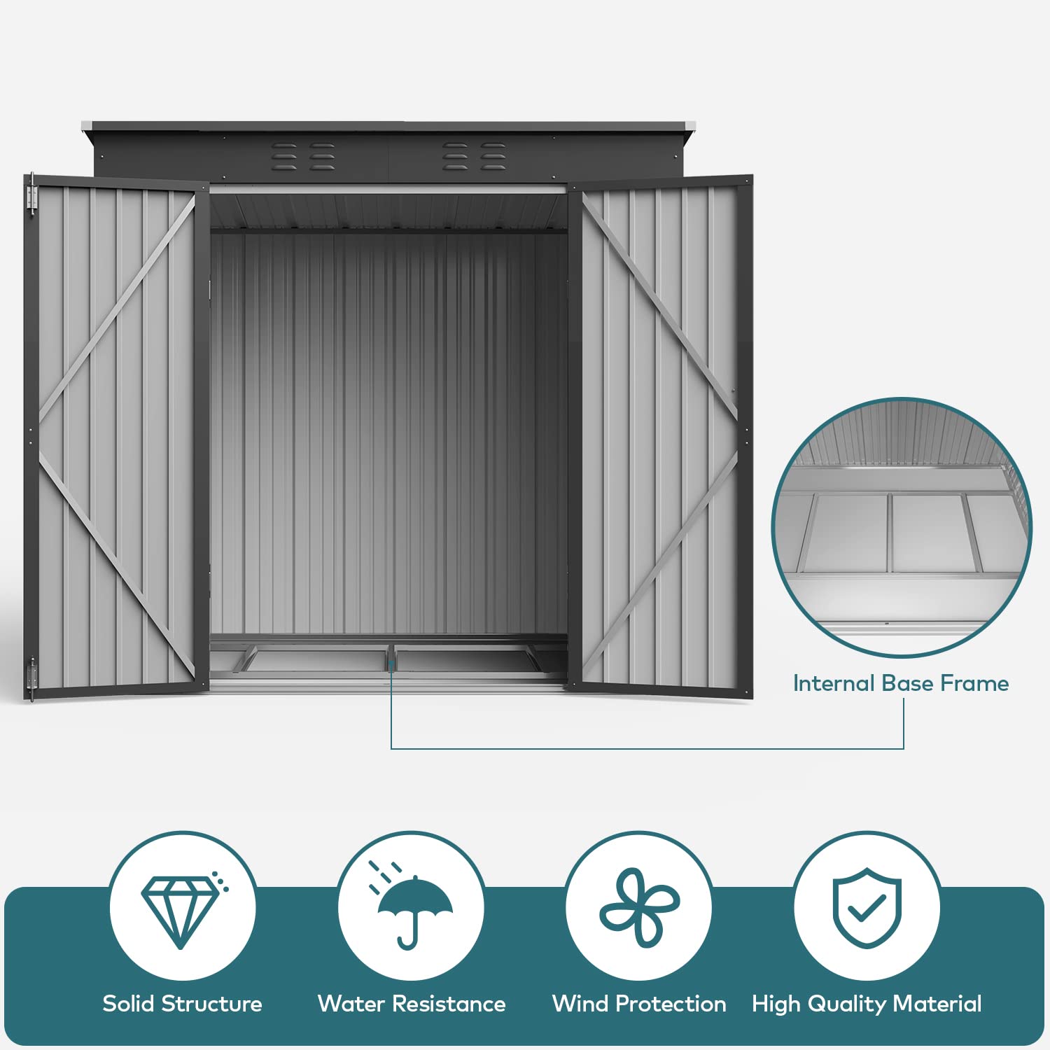Gizoon 6x4 Feet Outdoor Storage Shed - Heavy Duty Metal Garden Shed with Double Lockable Doors, Waterproof & Anti-Rust Design for Backyard, Patio, Lawn (Dark Gray) - Perfect for Storing Tools, Equipment & Seasonal Items