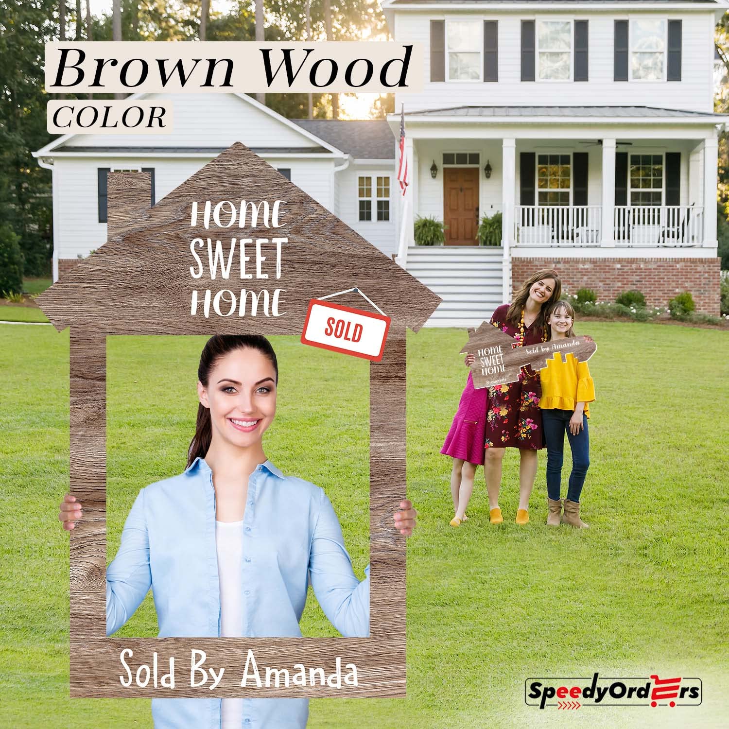 Custom Real Estate Key Prop - Personalized Photo Props for Realtors, Sold Sign Marketing Supplies, Closing Gifts & Agent Tools (Brown Wood, Size M) - Perfect for Open Houses, Client Appreciation & Social Media Marketing