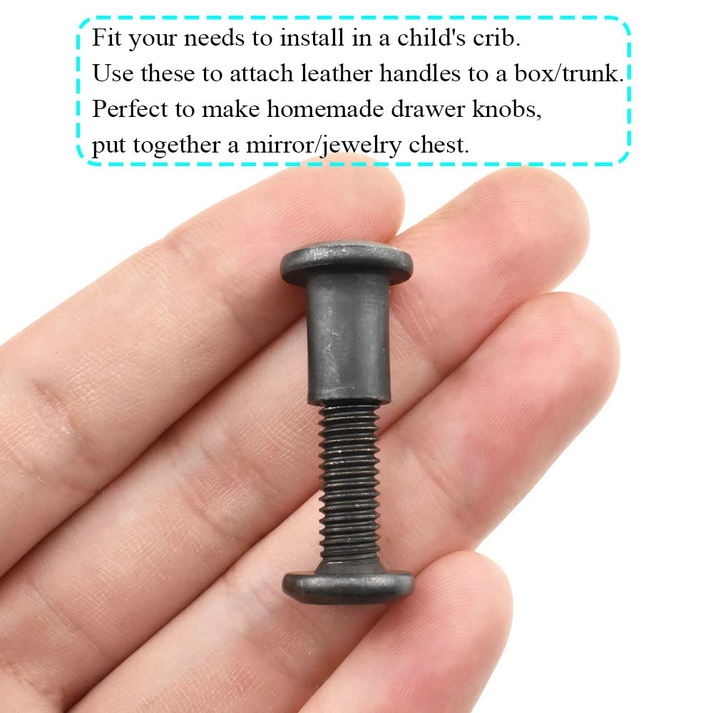 M6x25mm Black Carbon Steel Screw Post Fit Baby Crib Fastener - 12 Sets for Bookcase & Furniture Assembly