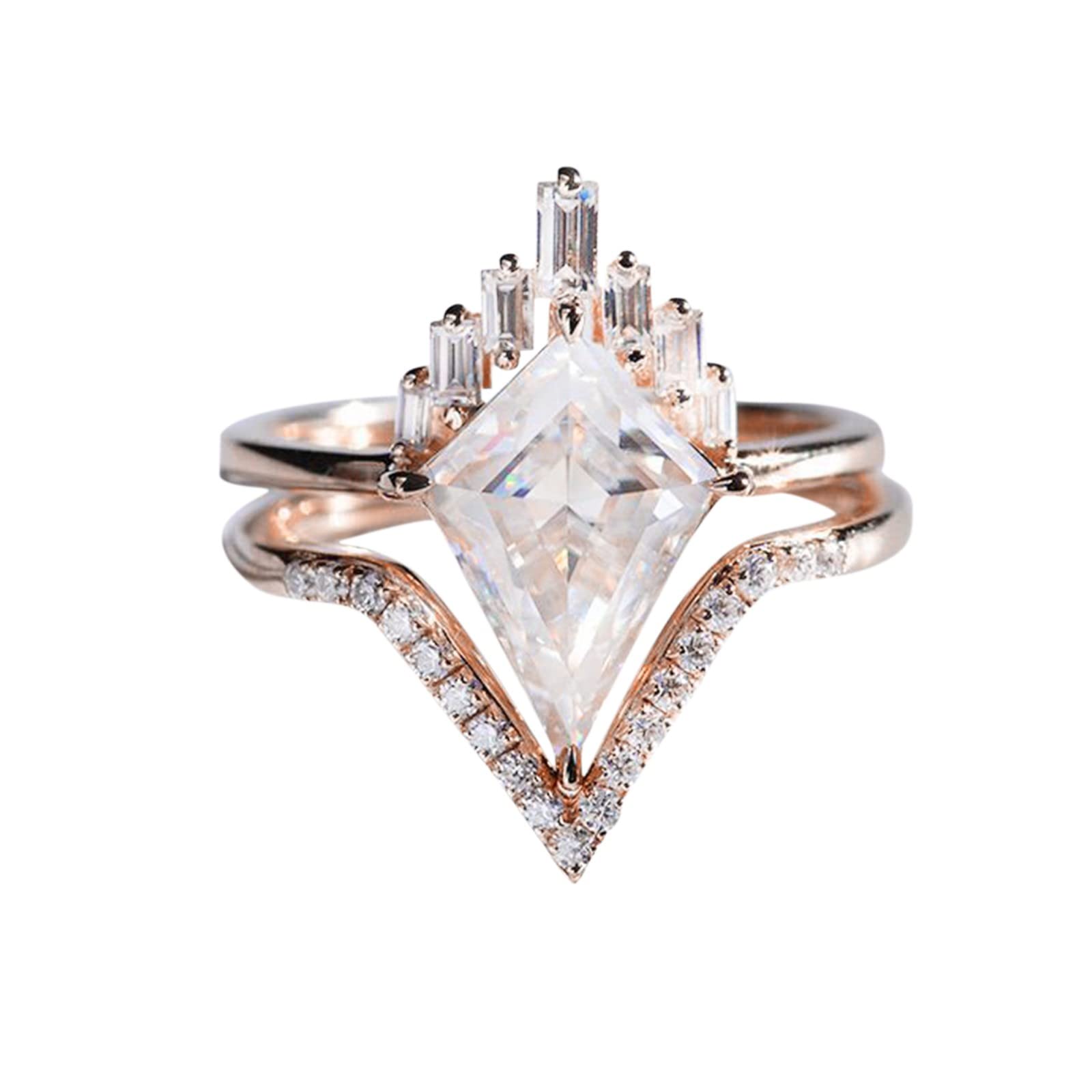 2PC V-Shape Rhinestone Diamond Rings for Women - Fashionable Cubic Zirconia Jewelry Set, Size 5-10, Perfect for Mother's Day Gifts & Special Occasions | Elegant Evening Wear, Wedding Accessories & Party Jewelry