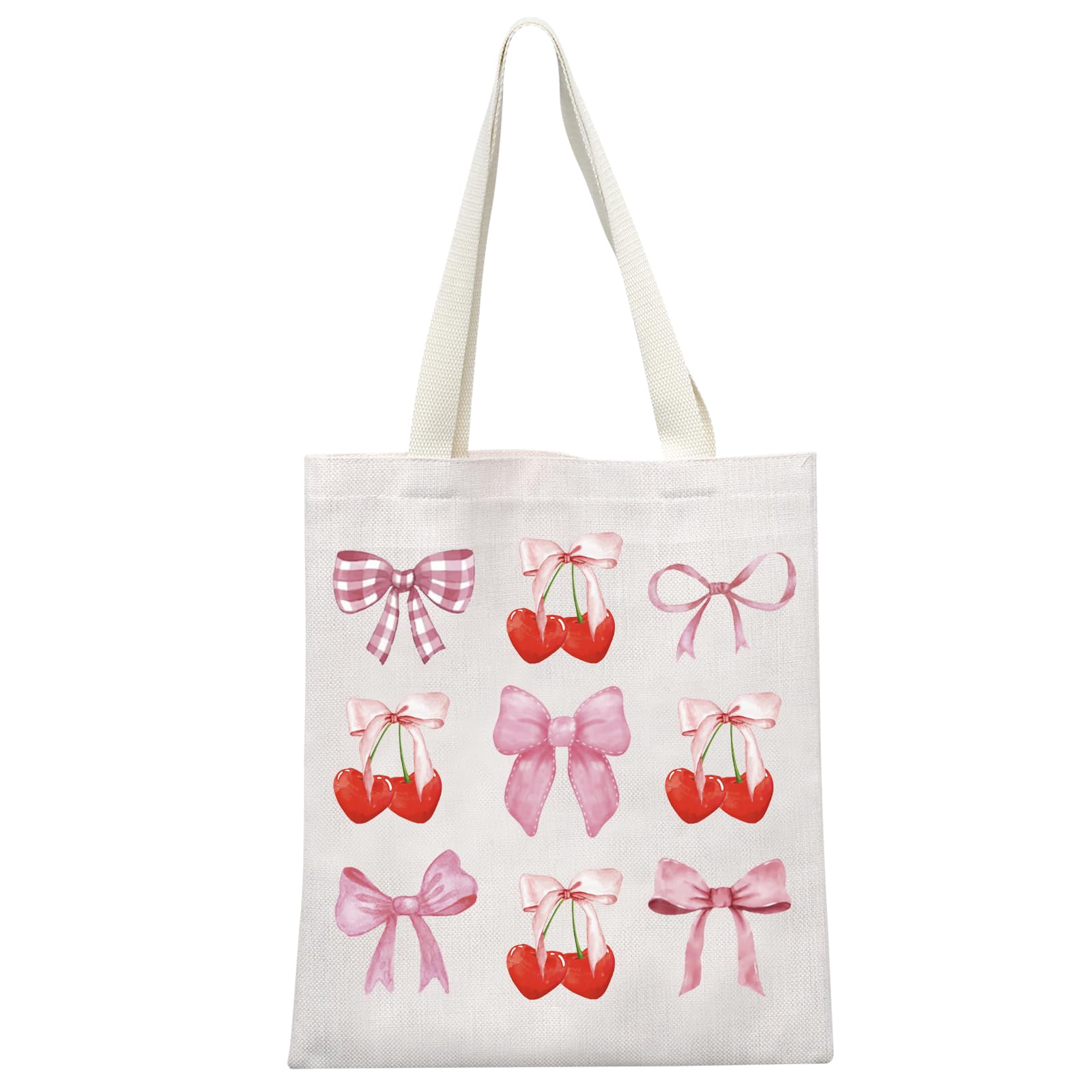 GJTIM Pink Cherry Bow Tote Bag - Coquette Aesthetic Gift for Fruit Lovers, Cute Cherries Pattern Fruit-Themed Shoulder Bag | Perfect for Picnics, Beach Outings & Summer Fashion Accessories