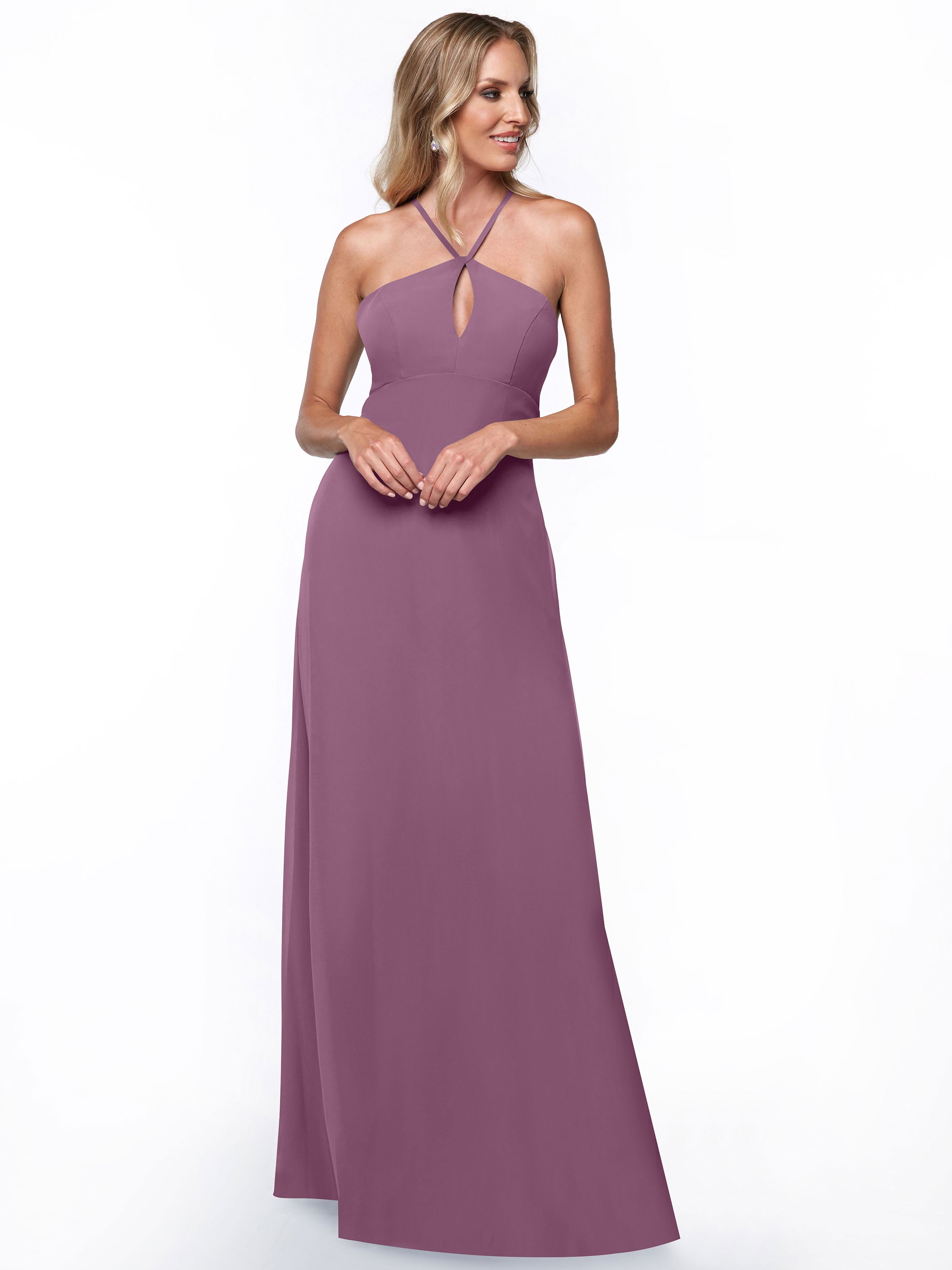 Elegant A-Line Chiffon Bridesmaid Dress with Keyhole Halter Neckline - Perfect for Weddings, Formal Events & Special Occasions
