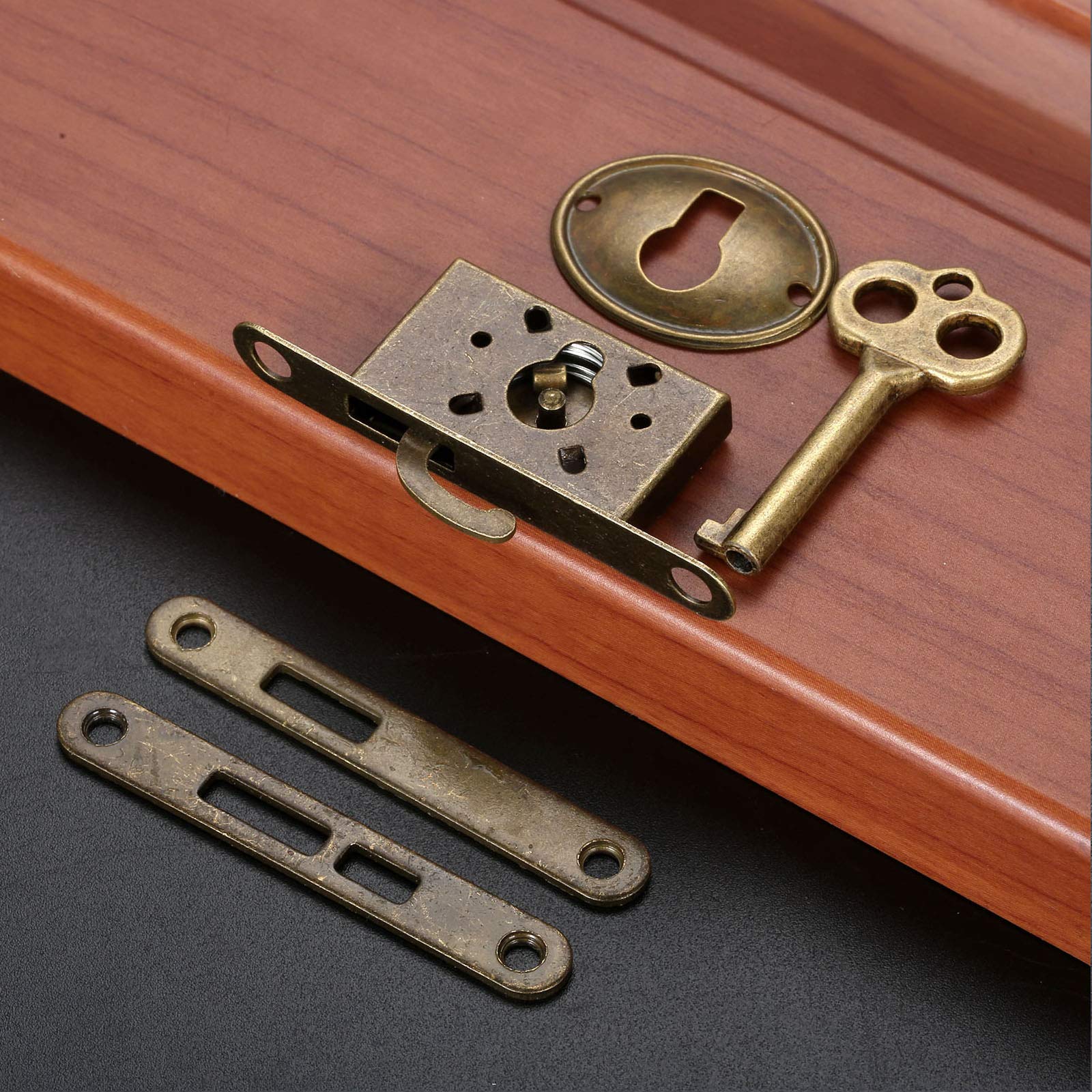 Antique Bronze Full Mortise Mini Decorative Locks with Key - 1 Set for Furniture Drawers, Wardrobes, Cabinets & Jewelry Boxes - Vintage Style Replacement Lock for Home Decor & Security