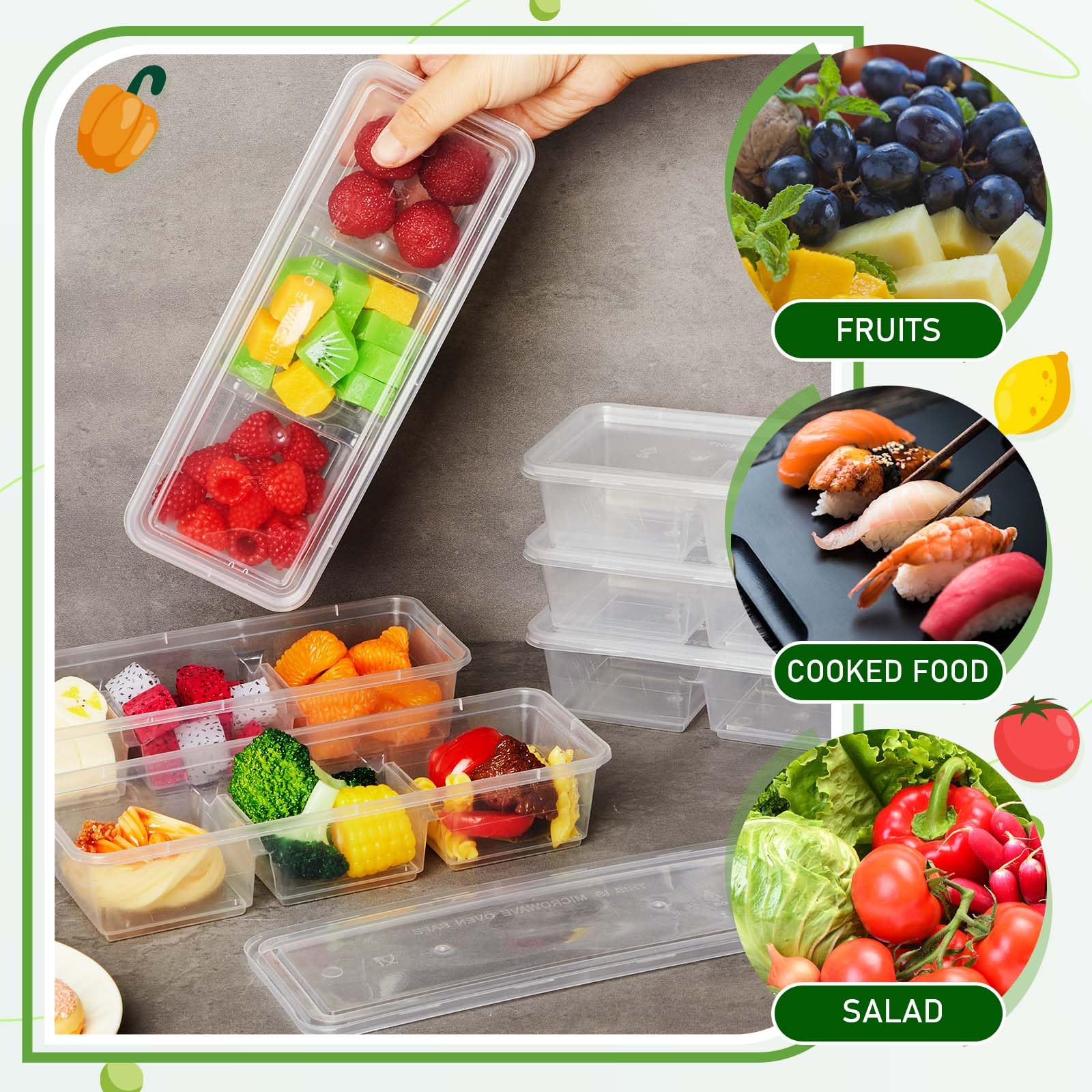 25 Pack 17 oz Small Meal Prep Containers with Lids - 3 Compartment Bento Boxes | Reusable, Stackable Plastic Food Storage Containers for Office Lunch, Meal Prepping, Picnics & Travel | Clear Disposable Containers