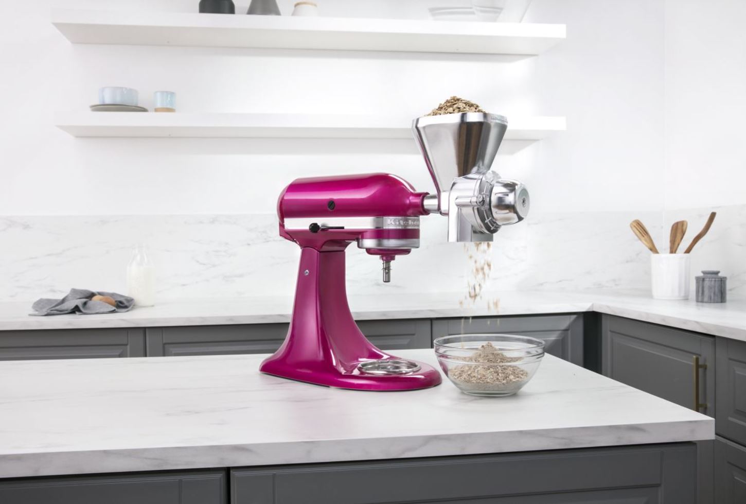KitchenAid All Metal Grain Mill Attachment for Stand Mixers - Grind Wheat, Corn & Grains - Perfect for Baking, Cooking & Homemade Flour - Durable Stainless Steel Construction