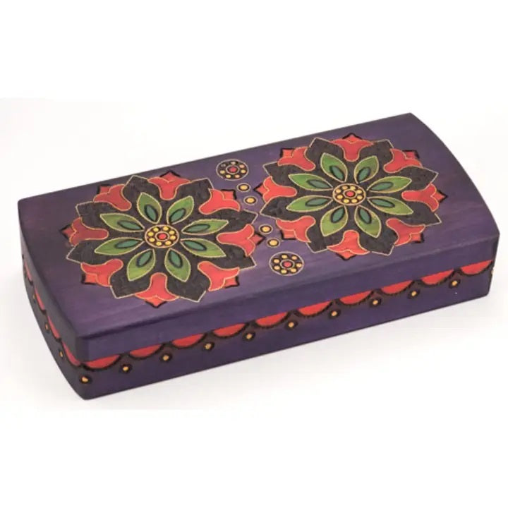Handmade Carved Wooden Jewelry Box with Purple Floral Design - Perfect for Gift Giving, Jewelry Storage & Home Decor