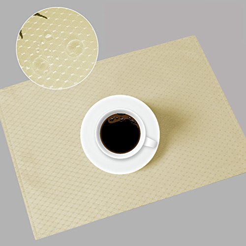 Waterproof & Oilproof Jacquard Polyester Placemats Set of 4 - 19x13 Inch Beige Waffle Design Washable Table Mats for Dining Room, Kitchen, Party & Everyday Use