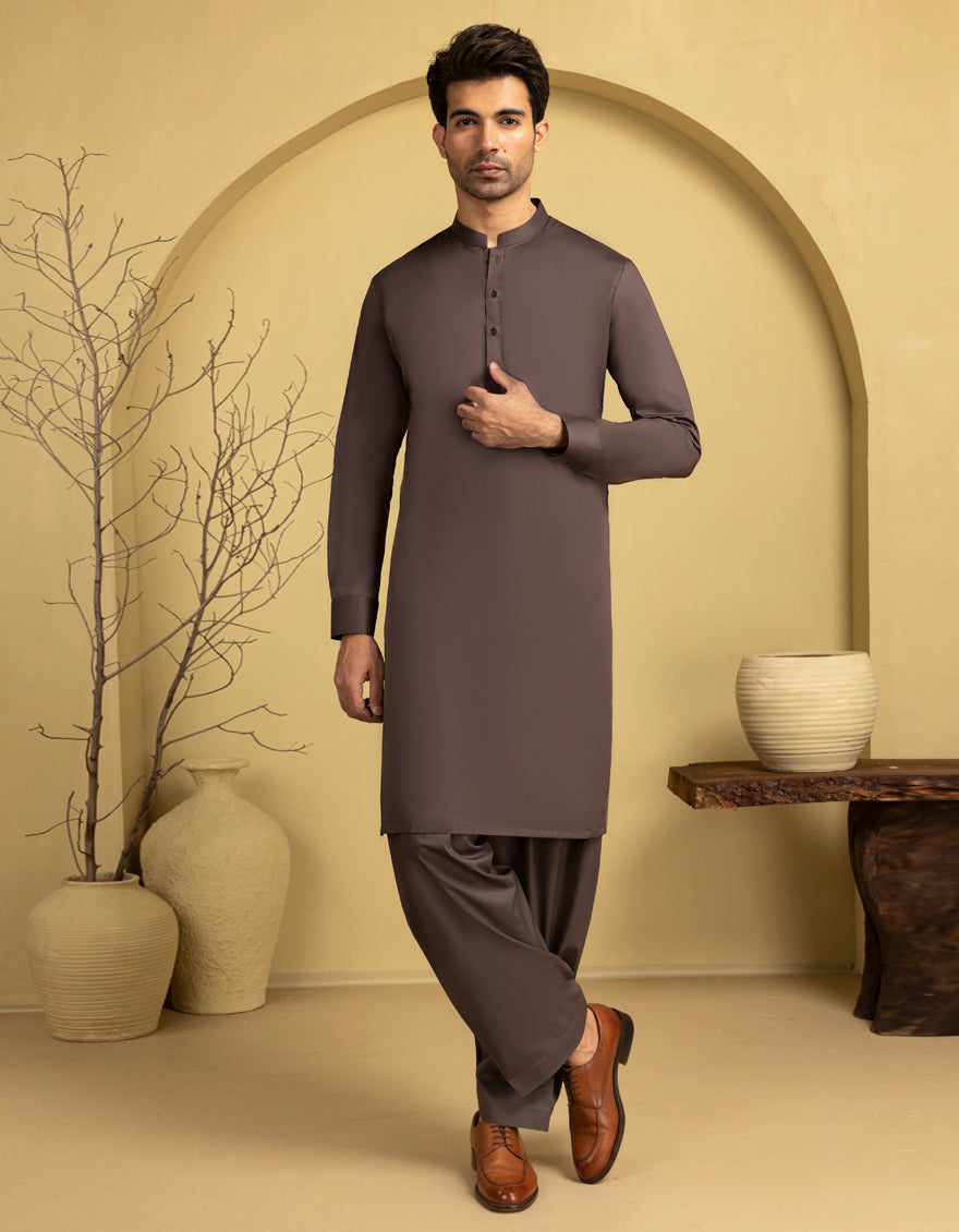 J. Junaid Jamshed Premium Blended Brown Unstitched Suit Fabric for Men - Perfect for Formal Wear, Weddings & Special Occasions