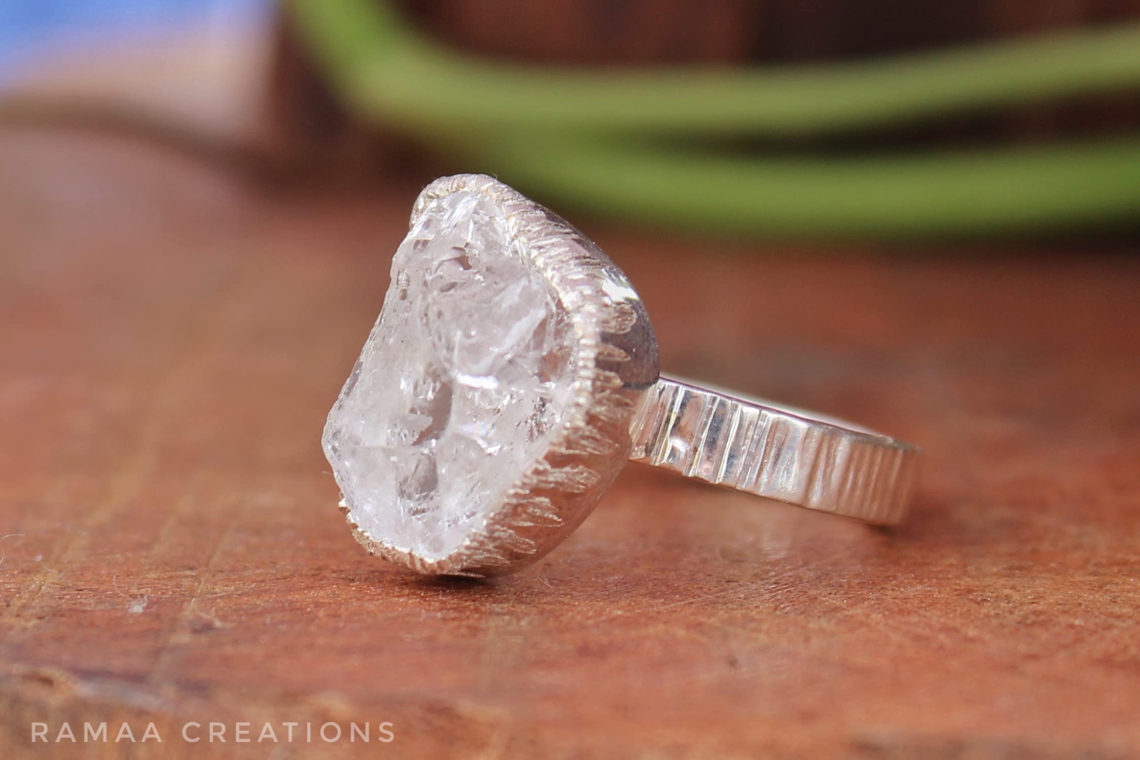 Natural Herkimer Diamond Ring - April Birthstone Handmade 925 Sterling Silver Ring | Raw Herkimer Crystal Jewelry for Women | Perfect Gift for Birthday, Anniversary & Spiritual Healing