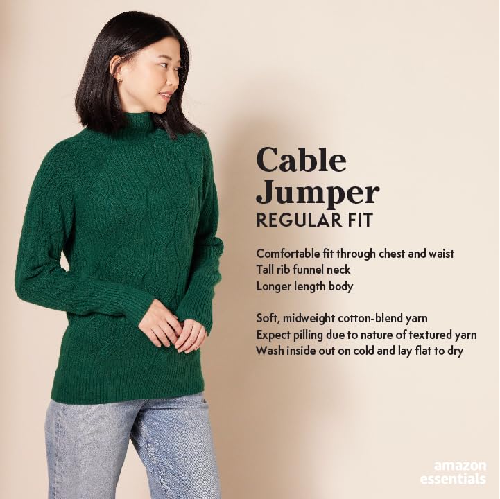 Amazon Essentials Women's Soft Touch Funnel Neck Cable Knit Sweater - Cozy Winter Pullover for Casual Outfits & Office Wear