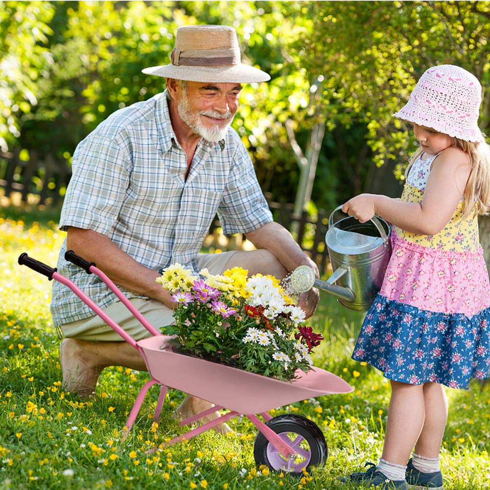**Pink Metal Kids Wheelbarrow Set - Easy to Assemble Gardening Tools Kit with Small Wheelbarrow, Outdoor & Indoor Garden Toys for Girls - Perfect for Gardening, Playtime & Gift Giving**