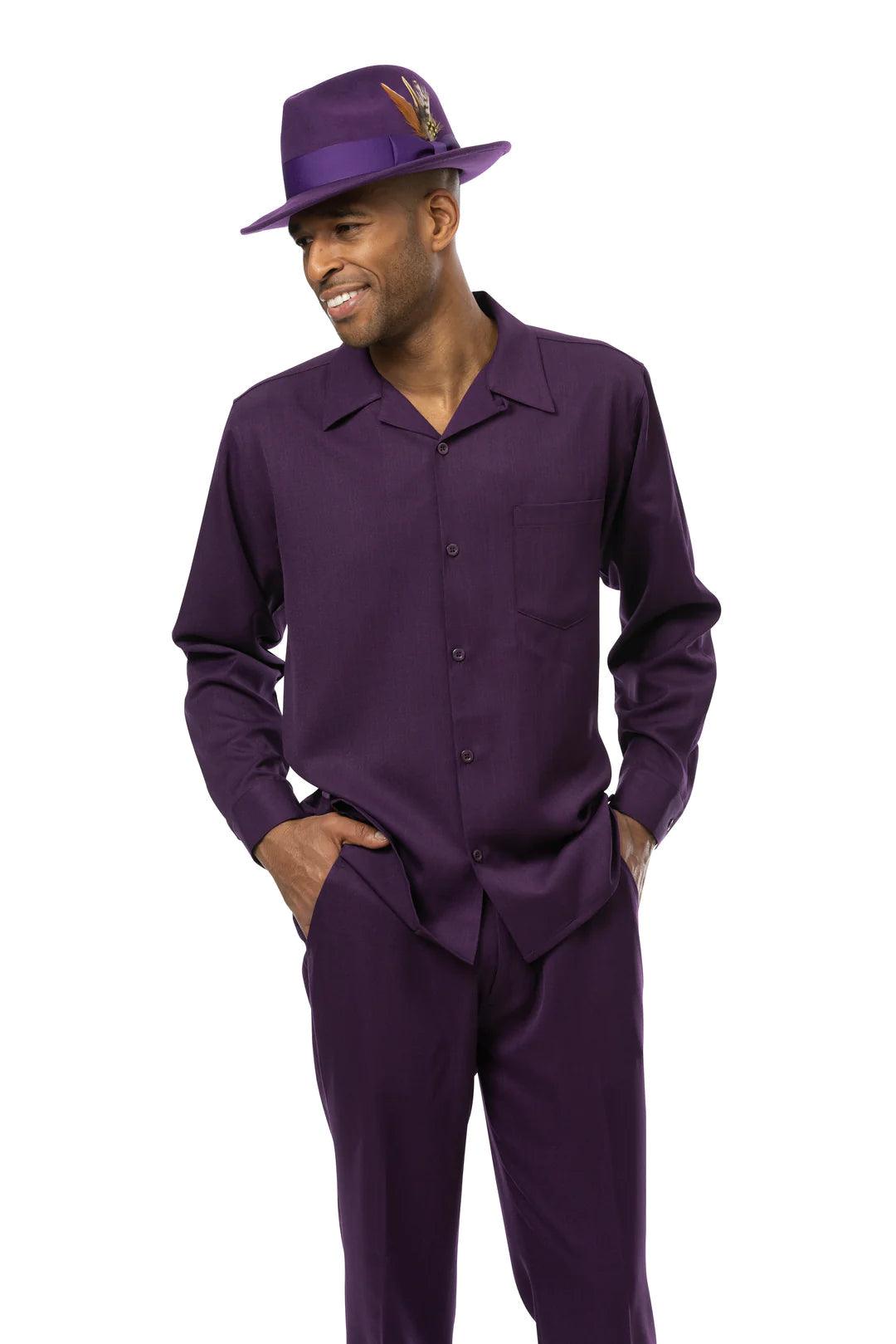 Montique Men's 2-Piece Long Sleeve Walking Suit - Solid Blackberry Color | Comfortable Athletic Jogging Outfit for Running, Gym & Casual Wear