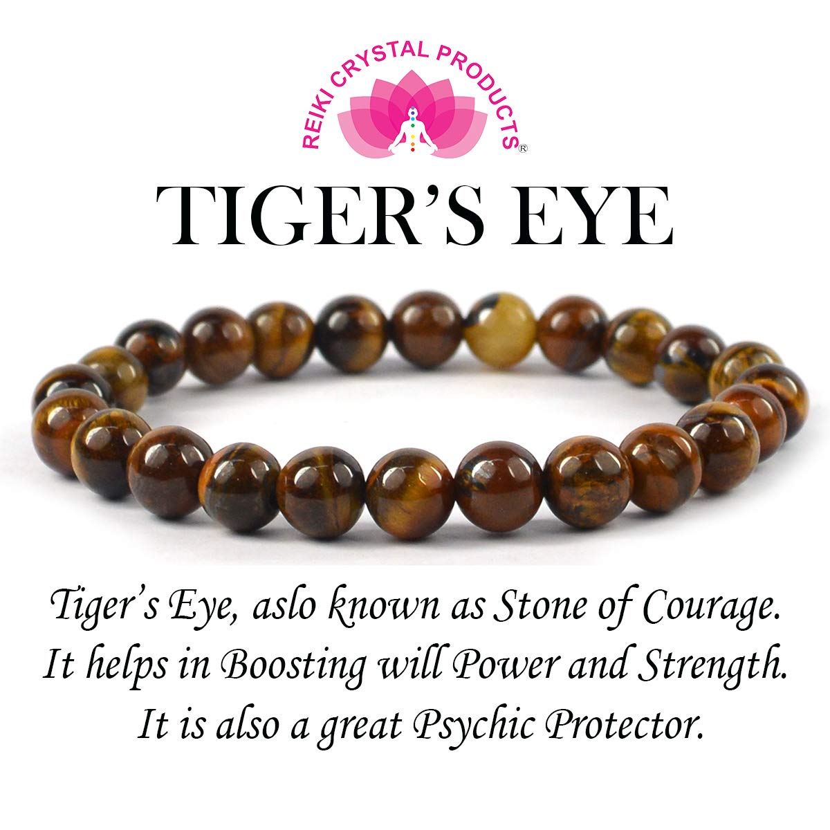 Certified Reiki Tiger Eye Bracelet - 8mm Genuine Tiger Eye Stone for Courage, Protection & Willpower - Men's Spiritual Healing Jewelry for Meditation, Energy Balancing & Daily Motivation