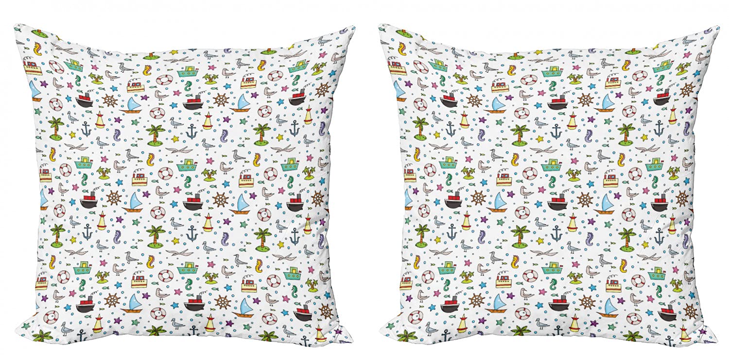 Ambesonne 2-Pack Nautical Cartoon Throw Pillow Covers - 16