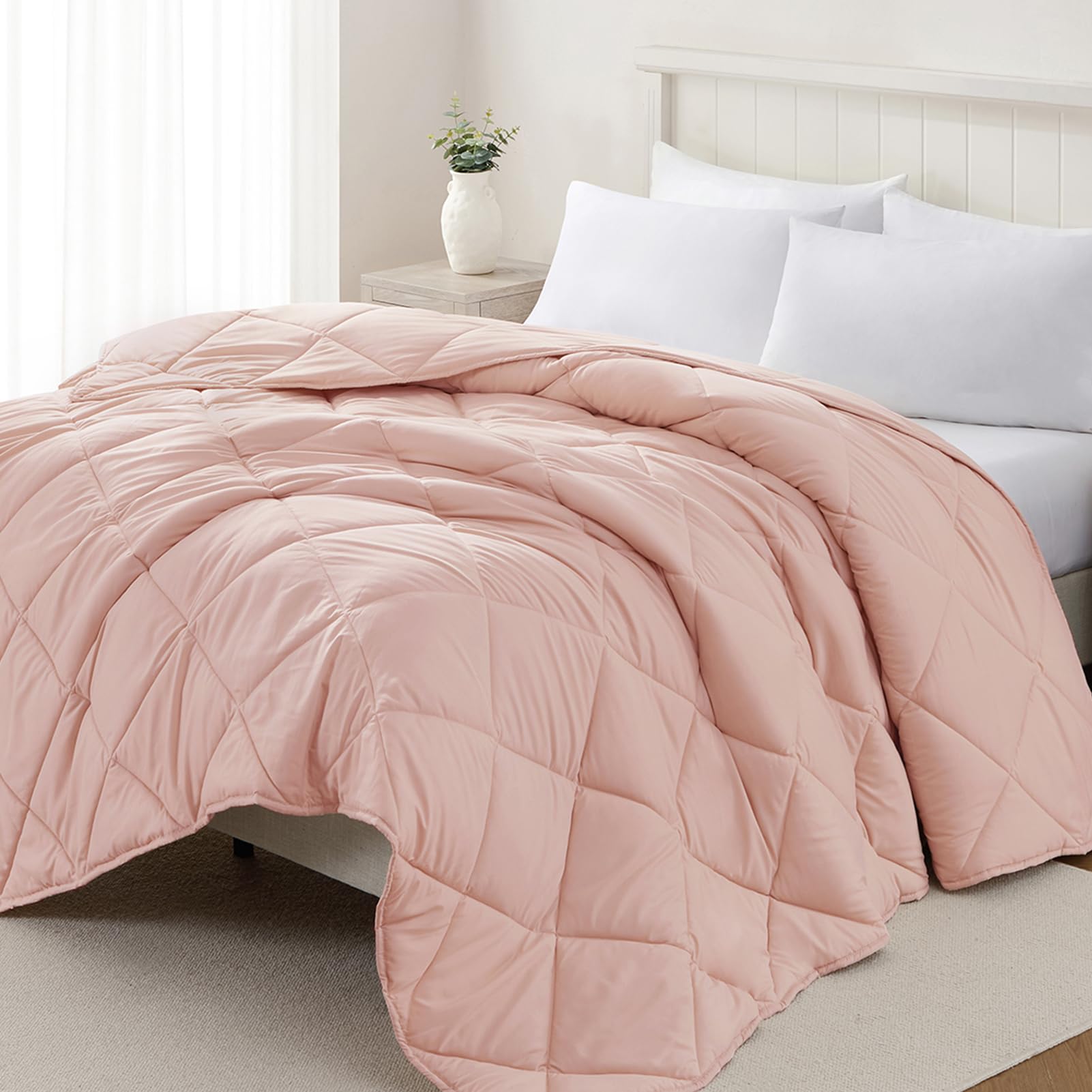 Homelike Moment King Size Pink Down Alternative Duvet Insert - Lightweight Soft Quilted Comforter for All Seasons with Corner Tabs | Bedroom Decor, Guest Room Essentials, Cozy Home Upgrade