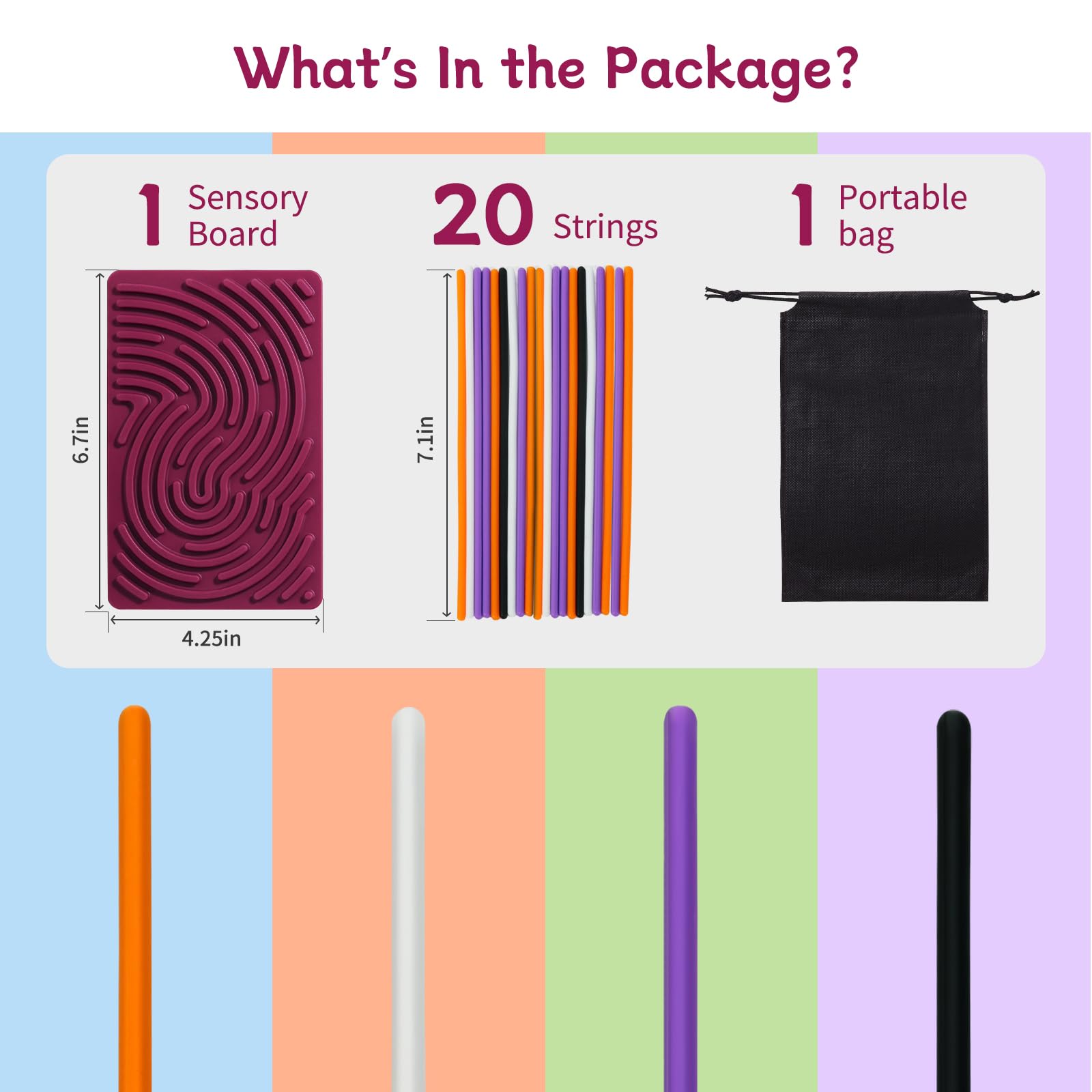 Double-Sided Silicone Sensory Fidget Board for Kids & Adults - Stress Relief, Anxiety, ADHD & Autism Therapy - Includes 20 Strings & Portable Storage Bag (Purple) - Perfect for Home, Office, Travel & Classroom Use