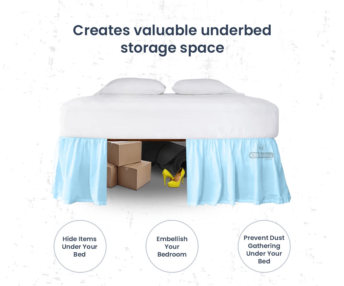 SGI Bedding 18 Inch Ruffled Microfiber Bed Skirt - Fade & Wrinkle Resistant, Anti-Static King Size Bed Skirt with Extra Storage Space - Light Blue Decorative Bed Skirt for Clutter-Free Bedroom & Guest Room Makeover