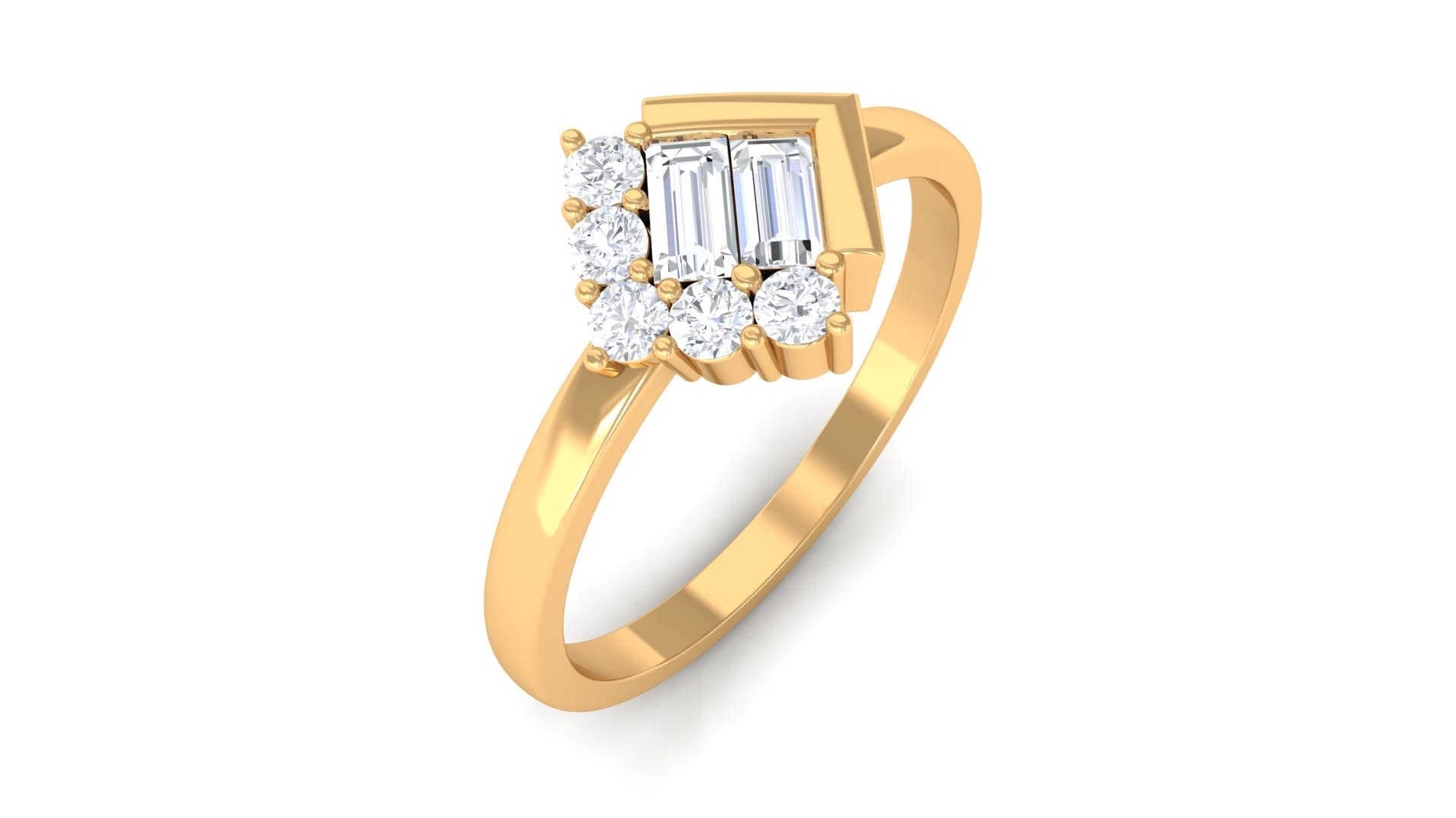 0.50 CT Diamond Promise Ring for Women - 14K Solid Gold Minimalist Band with Baguette & Round Cut Diamonds | Engagement, Anniversary & Wedding Gift Idea