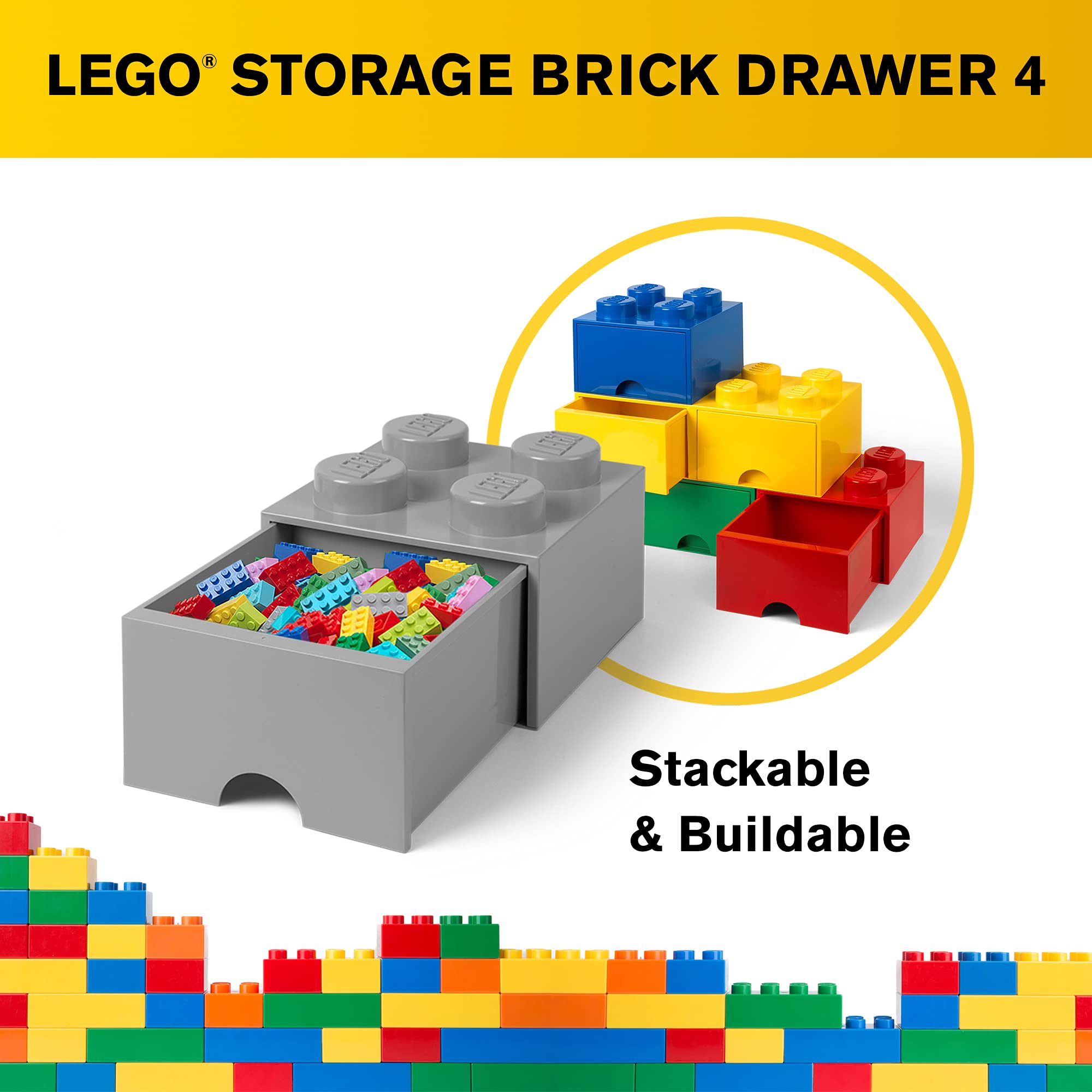 LEGO Brick Drawer - Stackable Storage & Décor Organizer for LEGO Bricks - Medium Stone Grey - Perfect for Kids' Room, Playroom & Office Organization
