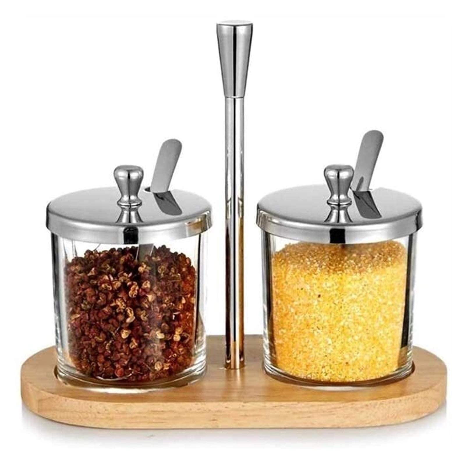 Premium Glass Seasoning Jars with Lids - 2-Piece Salt, Sugar & Spice Storage Set for Kitchen | Airtight Spice Containers for Countertop, Pantry & Cooking Use