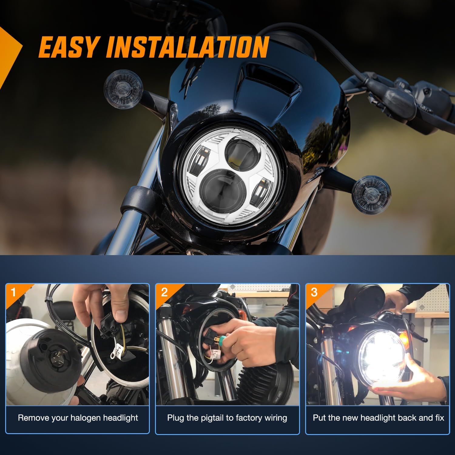 5.75 Inch Chrome LED Motorcycle Headlight - High Brightness Waterproof Headlamp for Harley, Honda, Yamaha Bikes - Perfect for Night Riding & Off-Road Adventures