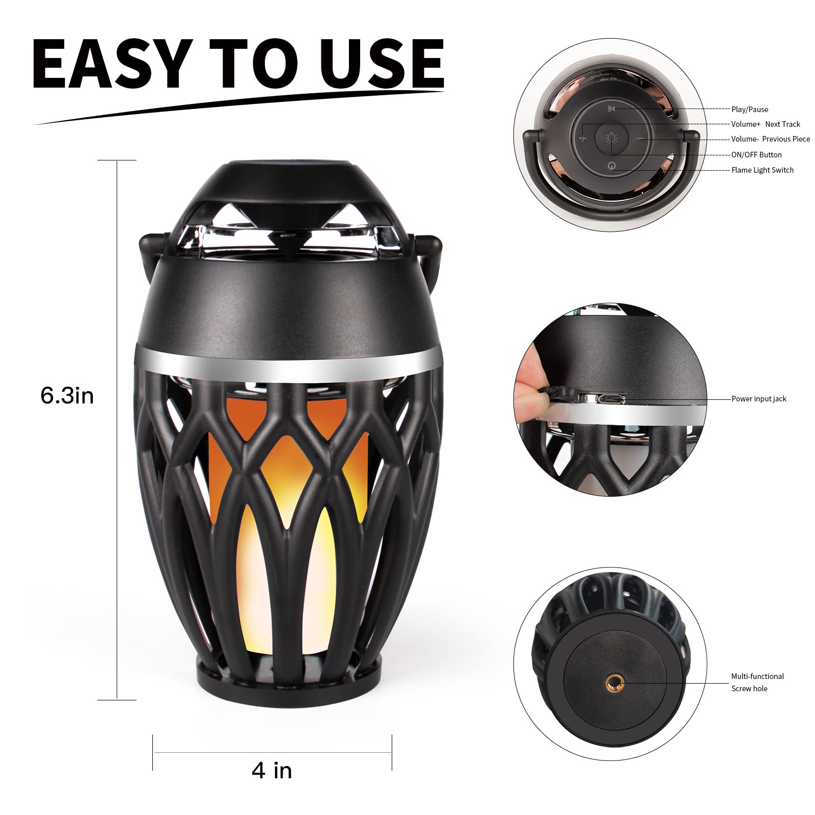 Vanten 2 Pack Outdoor Bluetooth Speakers with LED Flame Effect, Bluetooth 5.0, IPX5 Waterproof, Flame Torch Atmosphere Speaker, Perfect Gift for Men & Women, Ideal for Party, Garden, Home, Patio, Camping & Outdoor Adventures