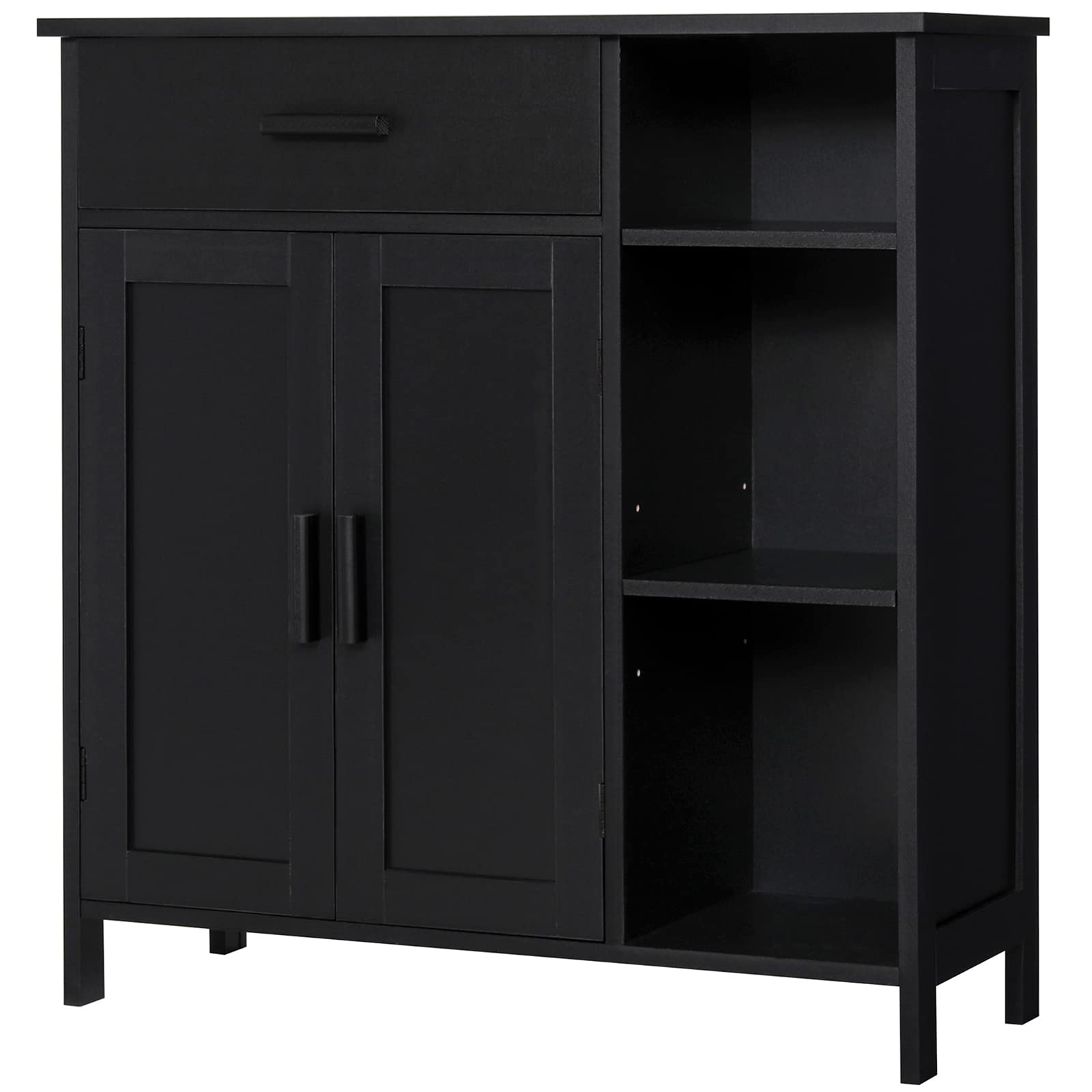 WEENFON Freestanding Storage Cabinet with Doors, Drawers & Shelves - Bathroom Organizer, Coffee Bar Cabinet for Living Room - Black (Perfect for Small Spaces & Home Organization)