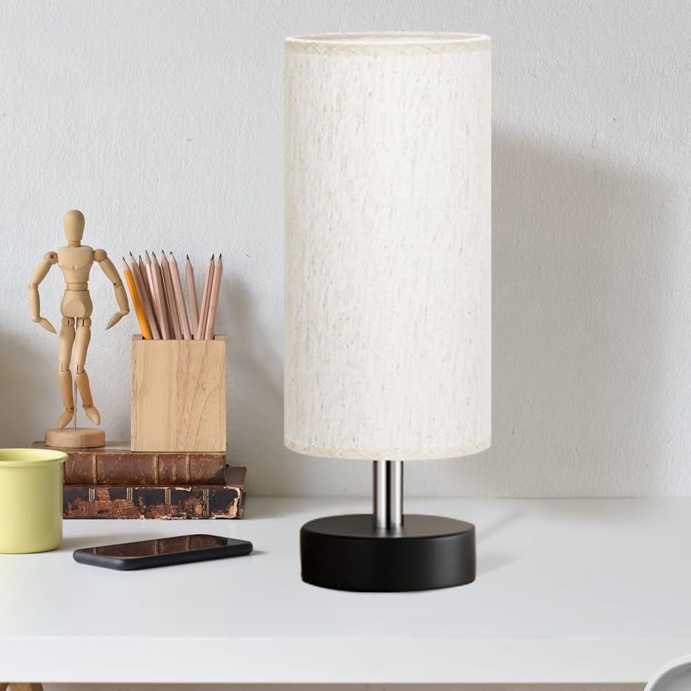 ICDLTJ Modern Fabric Shade Table Lamp - Bedside Nightstand Lamp with Wire Switch, Adjustable Desk Reading Light for Bedroom, Living Room, Kids Room, Office, and Dorm Decor