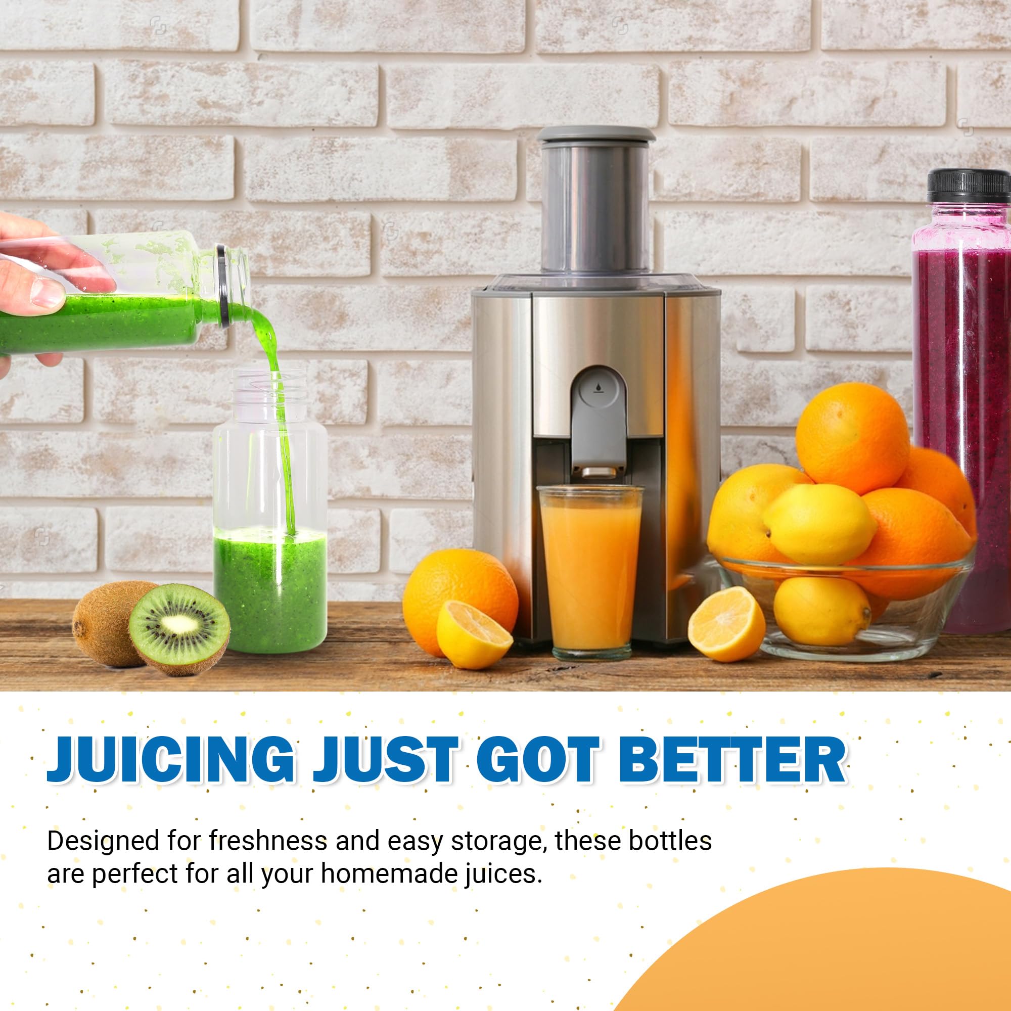 Holotap 108 Pcs 16 OZ Disposable Juice Bottles with Black Tamper Evident Lids - Bulk Empty Plastic Bottles for Juicing, Protein Shakes, Smoothies & Beverages | Perfect for Juice Bars, Meal Prep & Home Brewing