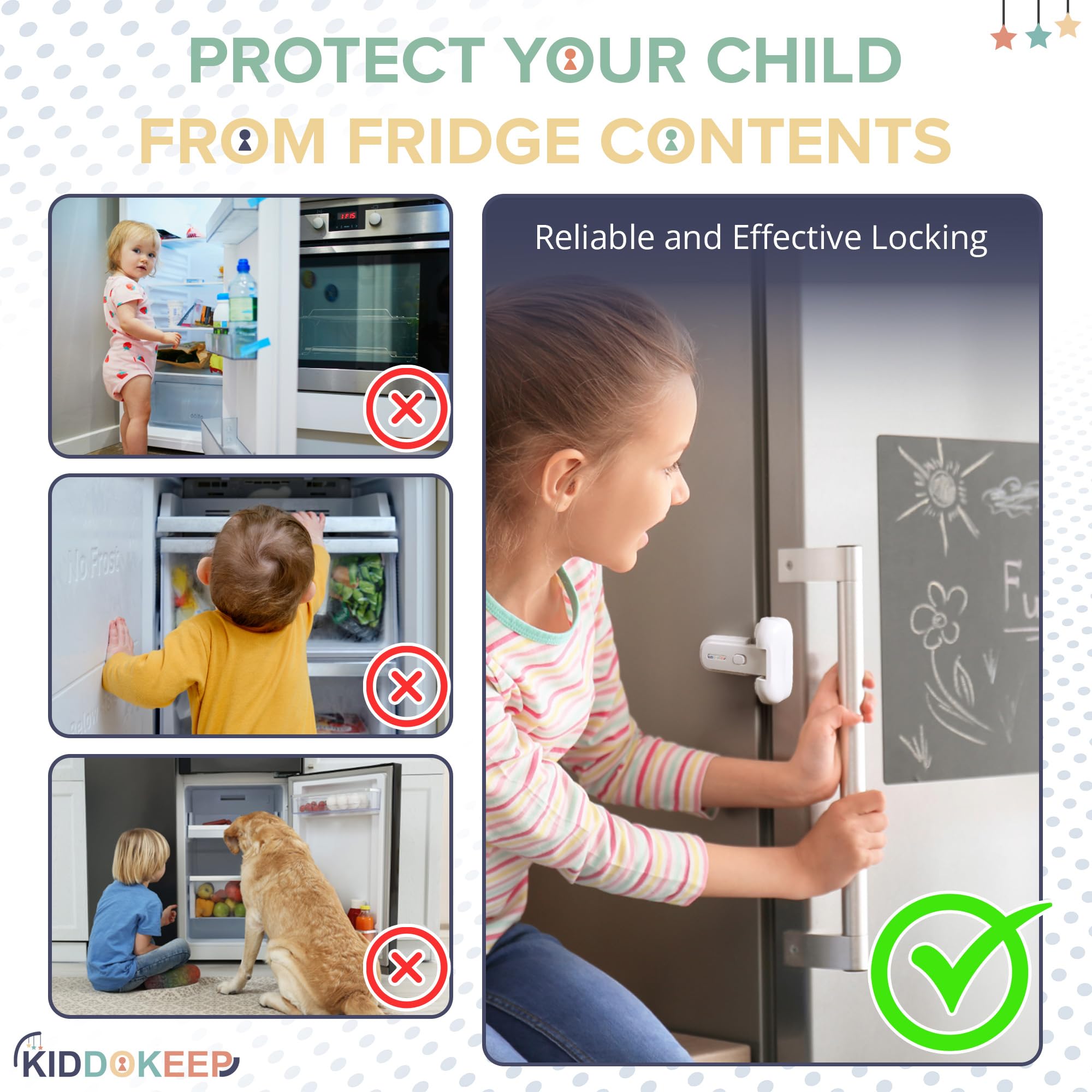 2-Pack Baby Refrigerator Lock - Childproof Fridge & Freezer Door Latch for Toddler Safety | Easy Installation | Secure Home Kitchen & Nursery Childproofing Solution