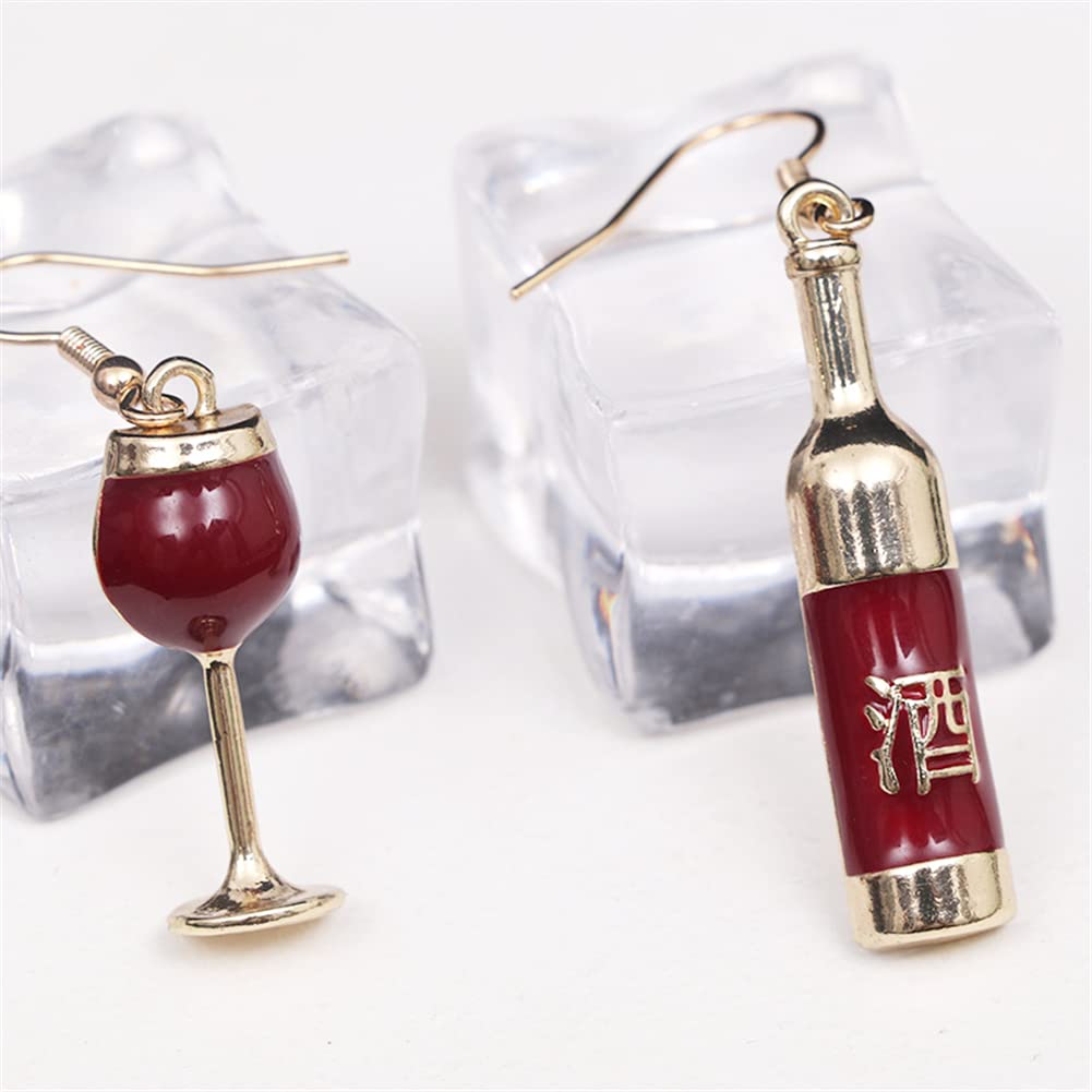 Handmade Alloy Asymmetric Red Wine Glass Earrings for Women - Unique Creative Jewelry Gift for Wine Lovers, Party & Evening Wear